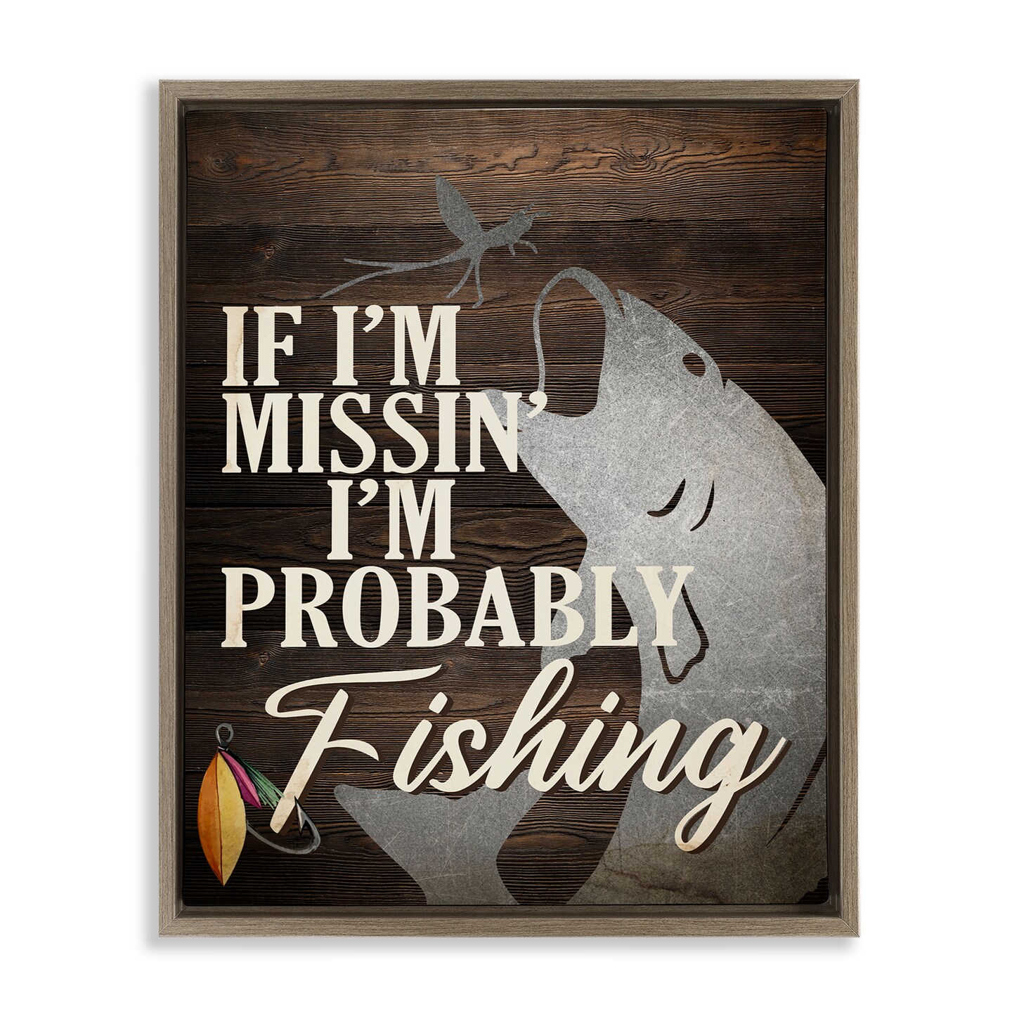 Stupell Industries Rustic Probably Fishing Framed Floater Canvas Wall Art Design by Kim Allen