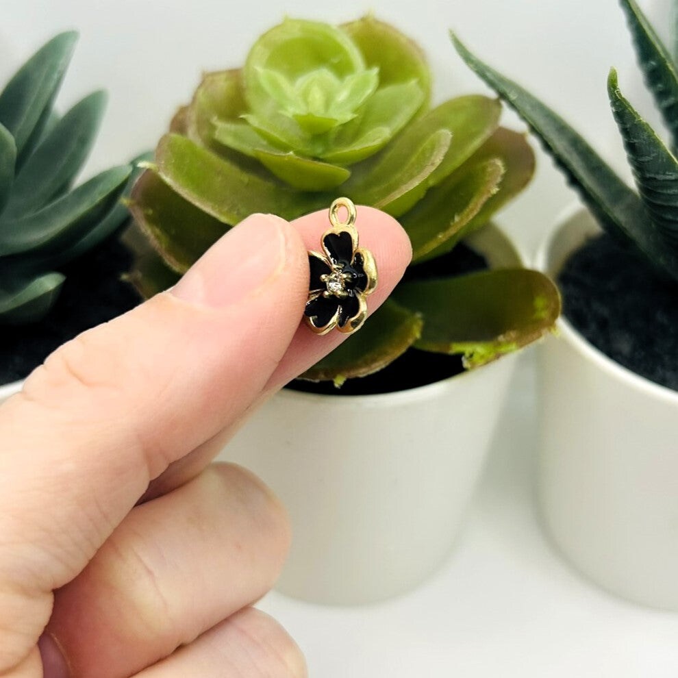 1, 4, 20 or 50 Pieces: Black Flower with Rhinestone