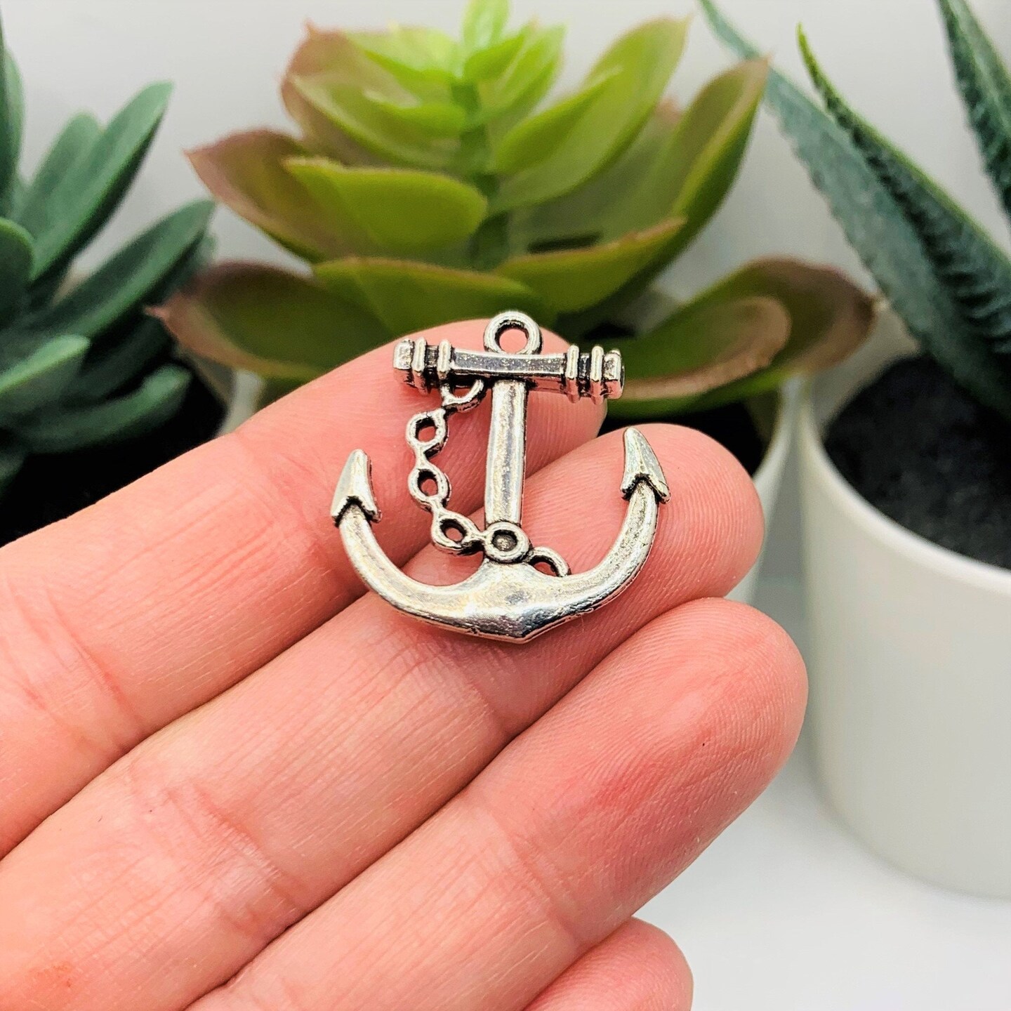 4, 20 or 50 Pieces: Silver Anchor Charms - Double Sided