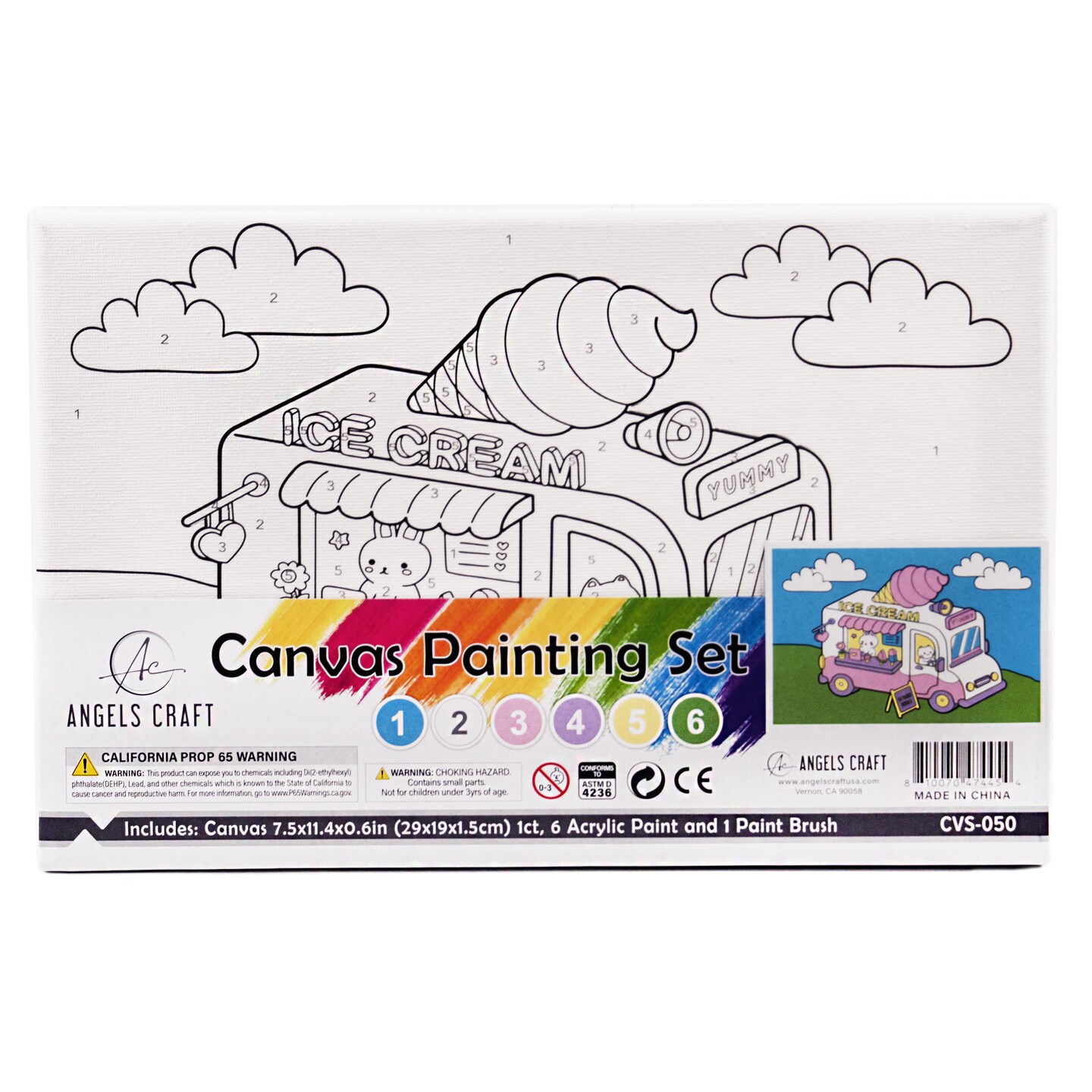 Angels Craft Paint by Number Canvas Set - Purrfect Scoops | Includes: 1 Pre-printed Canvas, 6 Acrylic Paint pots, 1 Artist Brush