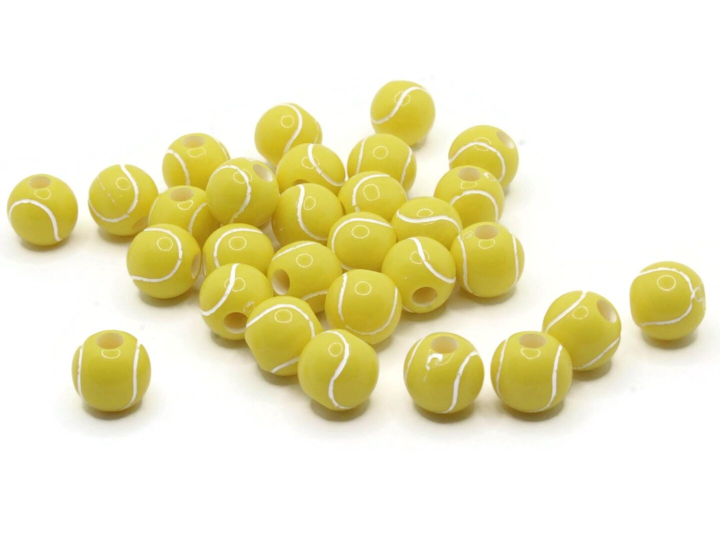 30 11mm Yellow Tennis Ball Round Plastic Sports Beads
