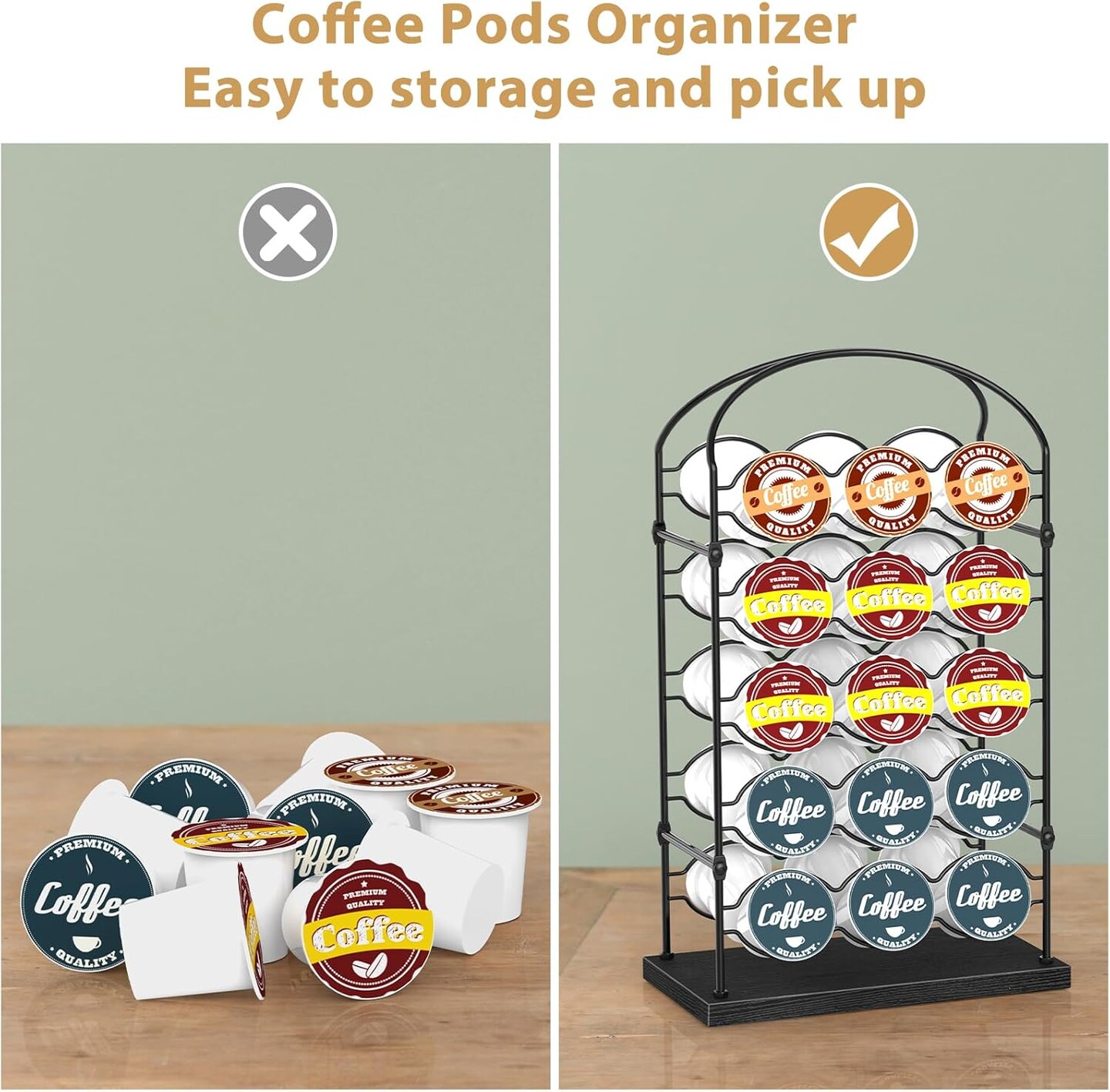 Coffee Pod Holder, Coffee Pod Organizer for Coffee Bar, Home or Office Kitchen Counter Organizer, Capacity of 30 Pods