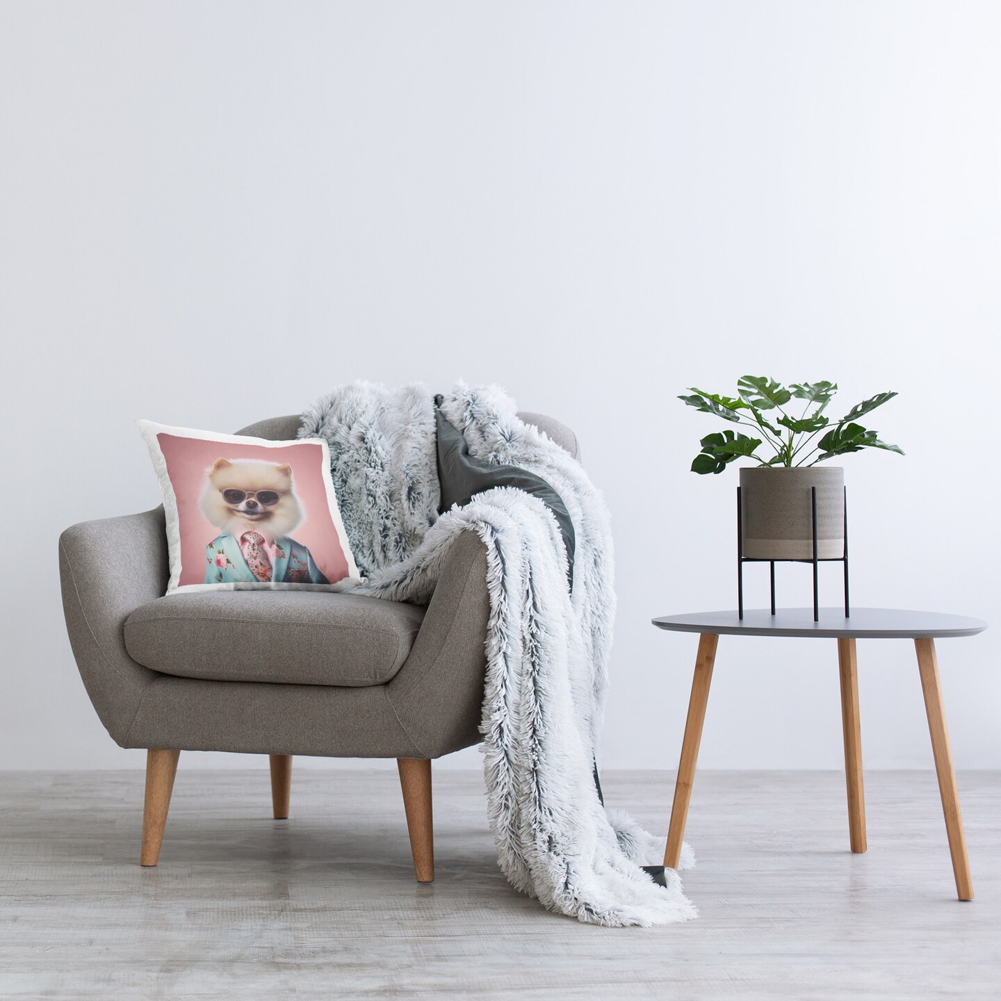 Fluffy Trendy Dog Design by RB Throw Pillow 