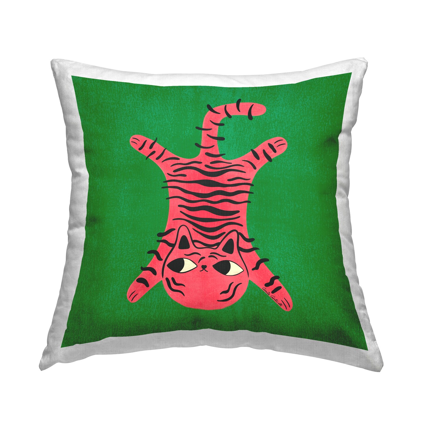 Whimsical Cat Laying Decorative Printed Throw Pillow Design by Carrie Cantwell, 18 x 7 x 18