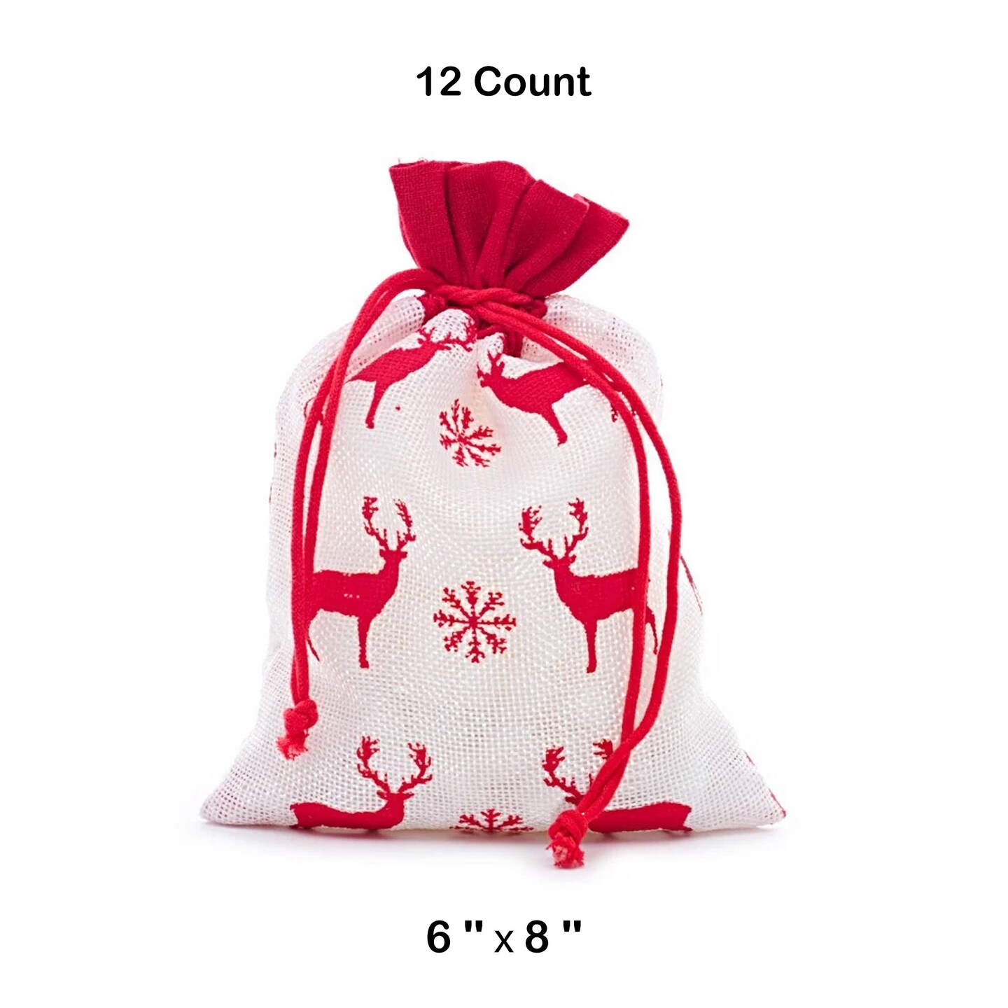 White &#x26; Red Christmas Deer Fabric Bag 6&#x201D; x 8&#x201D; Holiday Packaging