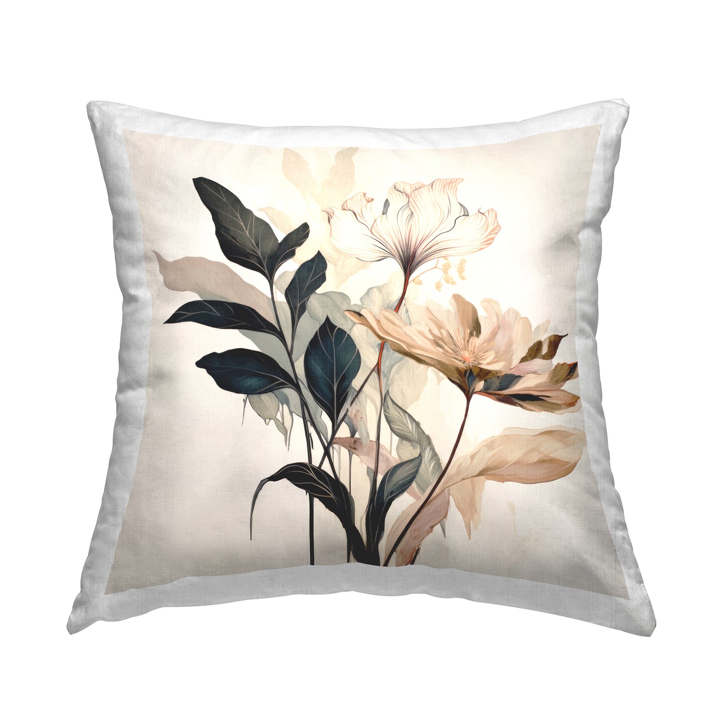 Leaf Sprig &#x26; Flower Decorative Printed Throw Pillow Design by Lazar Studio, 18 x 7 x 18