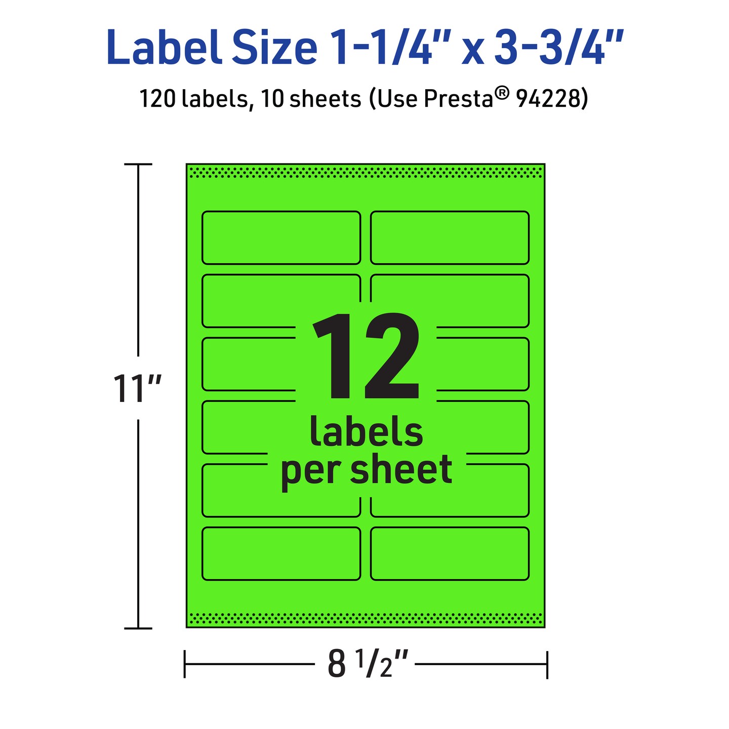 Avery Neon Green Paper Labels, 1.25&#x22; x 3.75&#x22; Rectangle