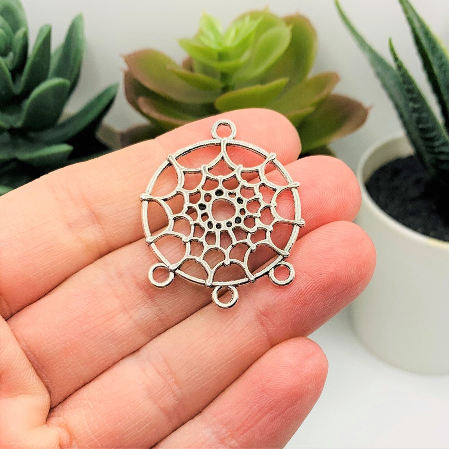4, 20 or 50 Pieces: Silver Dream Catcher Connector Charms