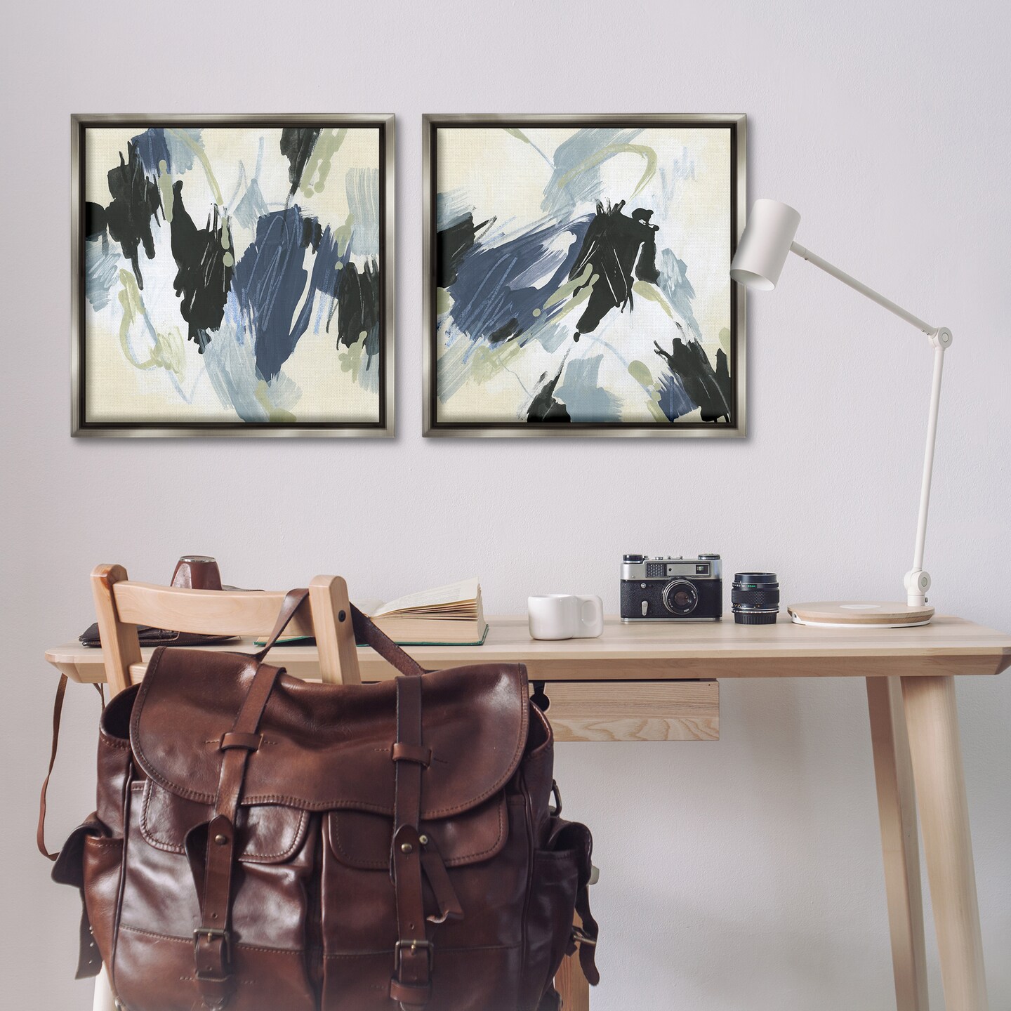 Stupell Industries Muted Blue Green Abstract Patches 2 pc Framed Floater Canvas Wall Art Set Design by June Erica Vess