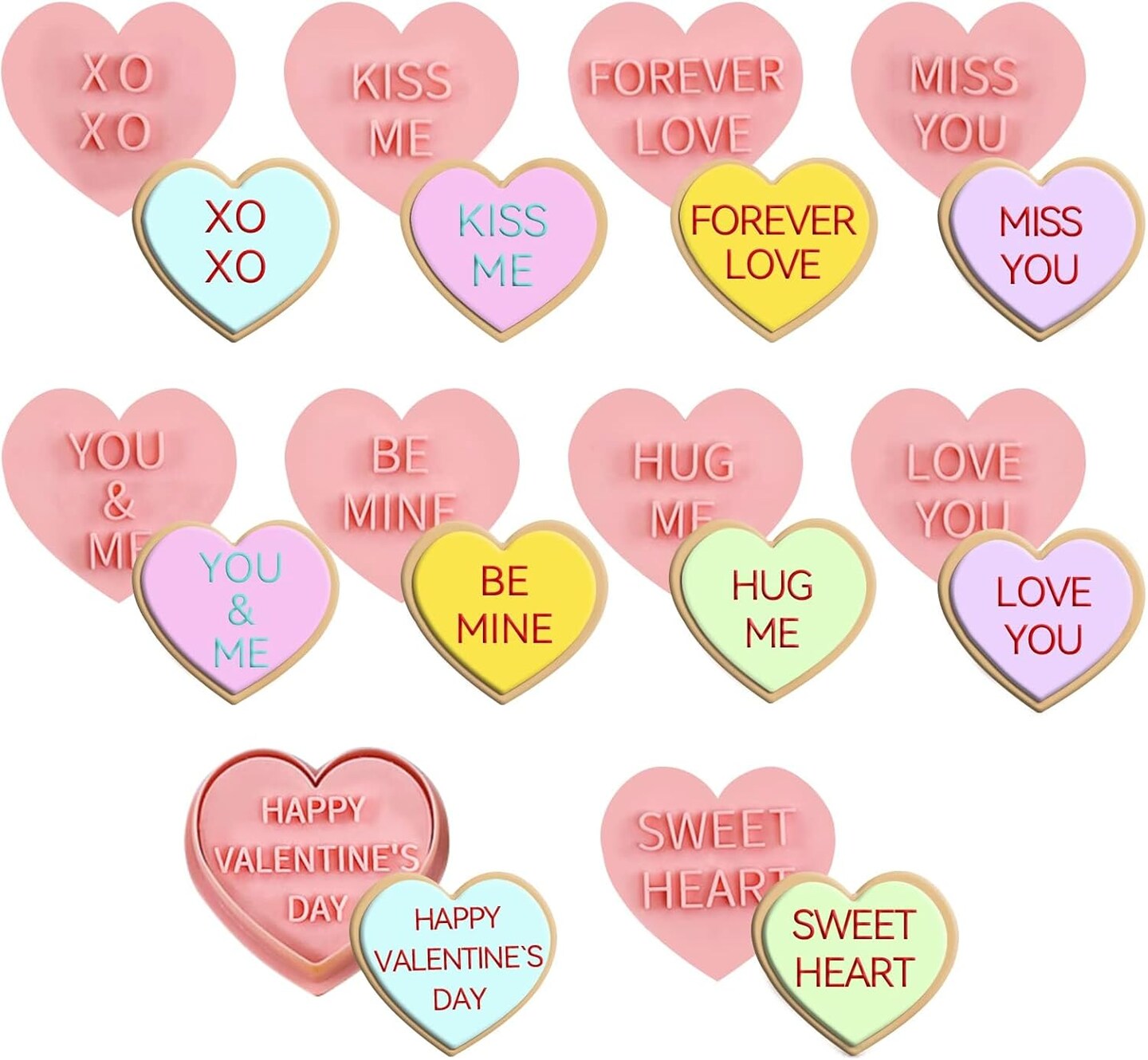 Heart-Shaped Valentine’s Day Cookie Cutter Set – 10pc With Love Word Stamps For Baking & Crafts