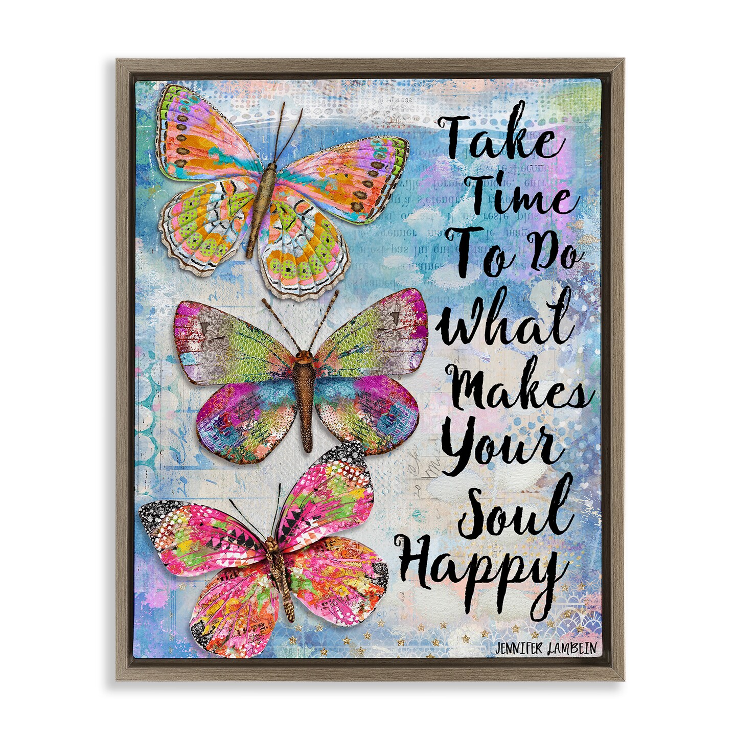 Stupell Industries Makes Your Soul Happy Butterfly Framed Floater Canvas Wall Art Design by Jennifer Lambein