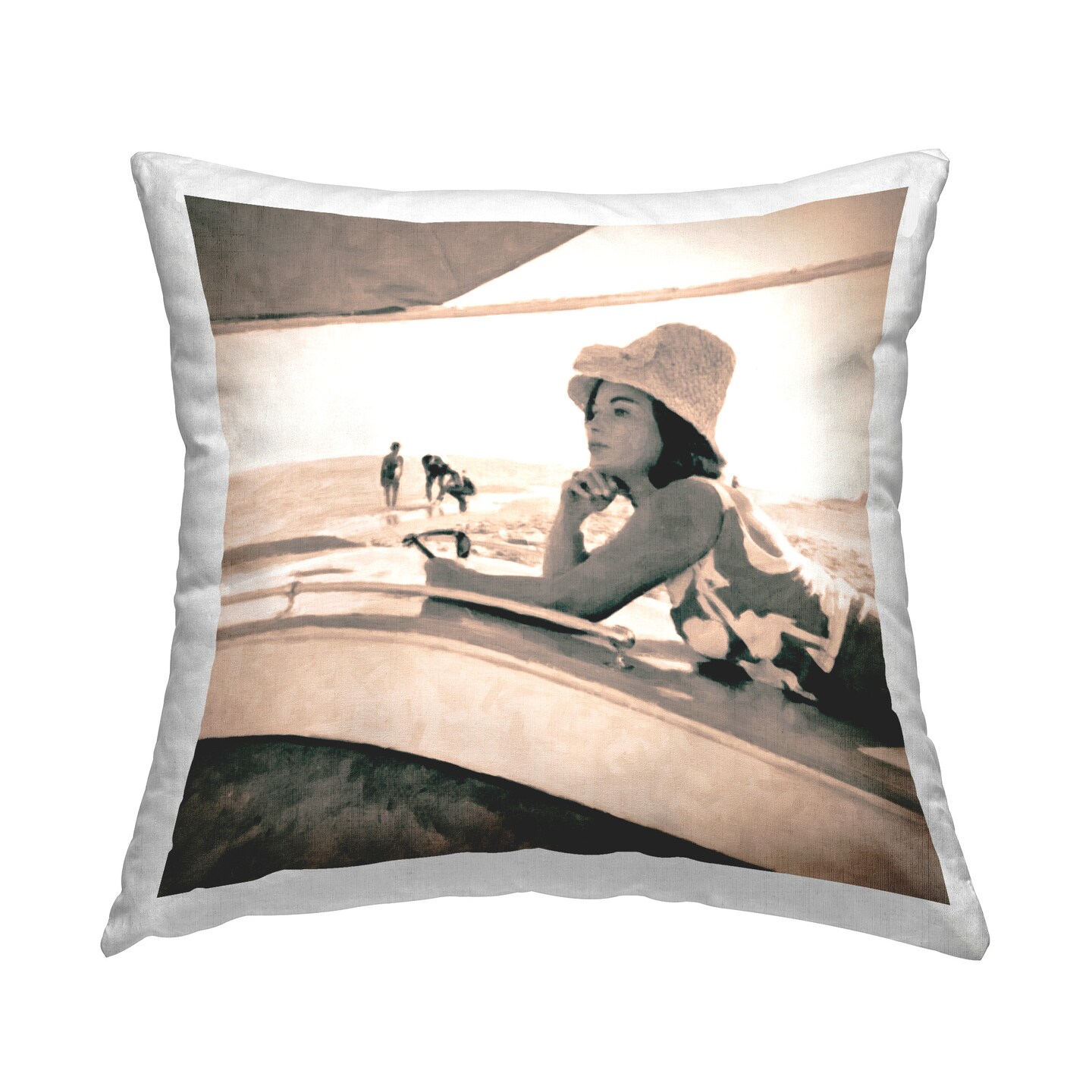 Vintage Girl on Beach Design by GraffiTee Studios Throw Pillow
