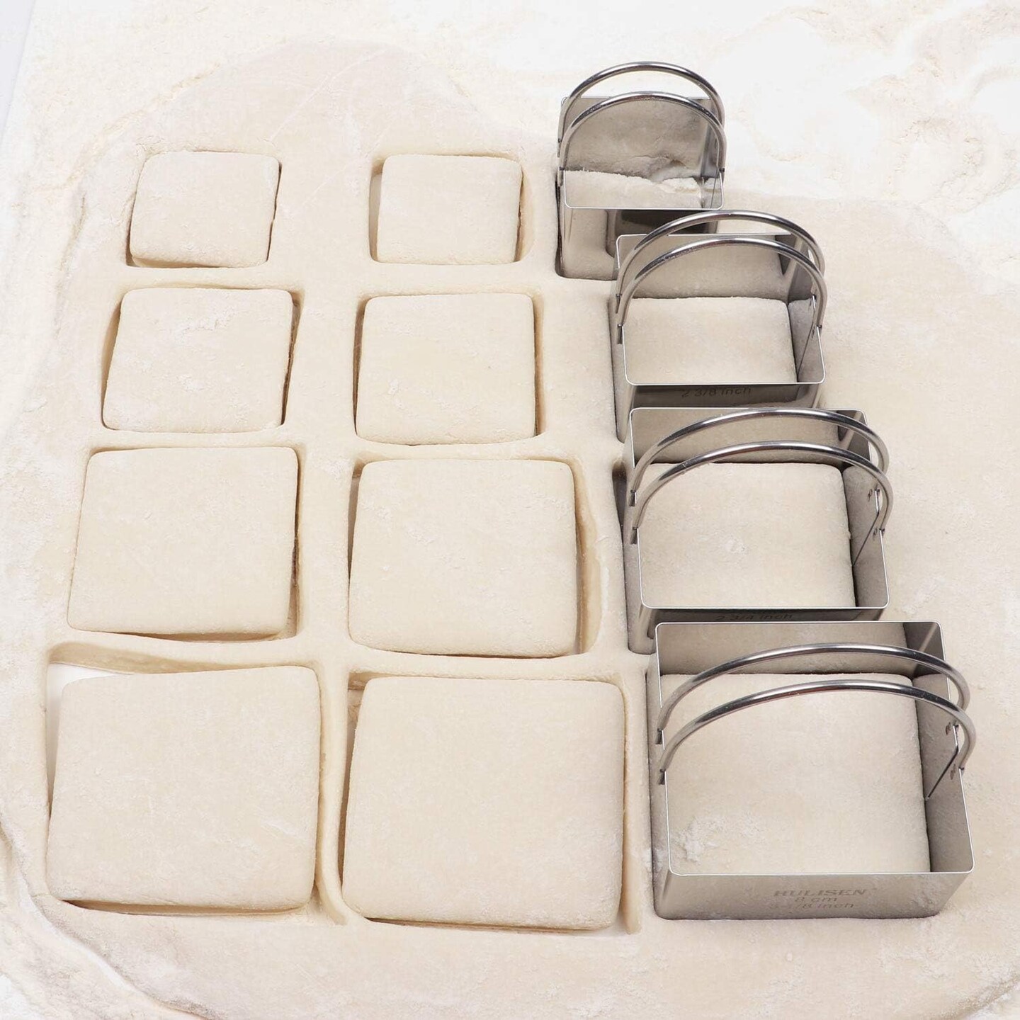 4-Piece Square Biscuit Cutter Set - Stainless Steel with Handle