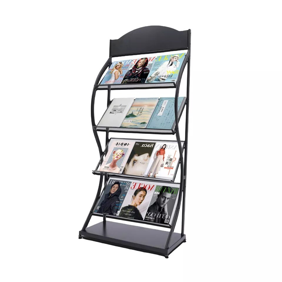 Freestanding Magazine Newspaper Book Rack Office Display Organizer Metal Stand