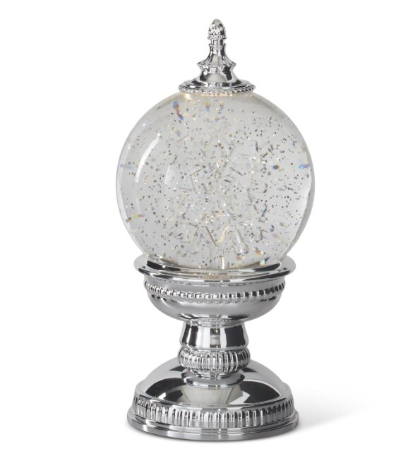 9.75&#x22; Silver Water Snowflake Globe with Timer- Elegant Christmas Decoration