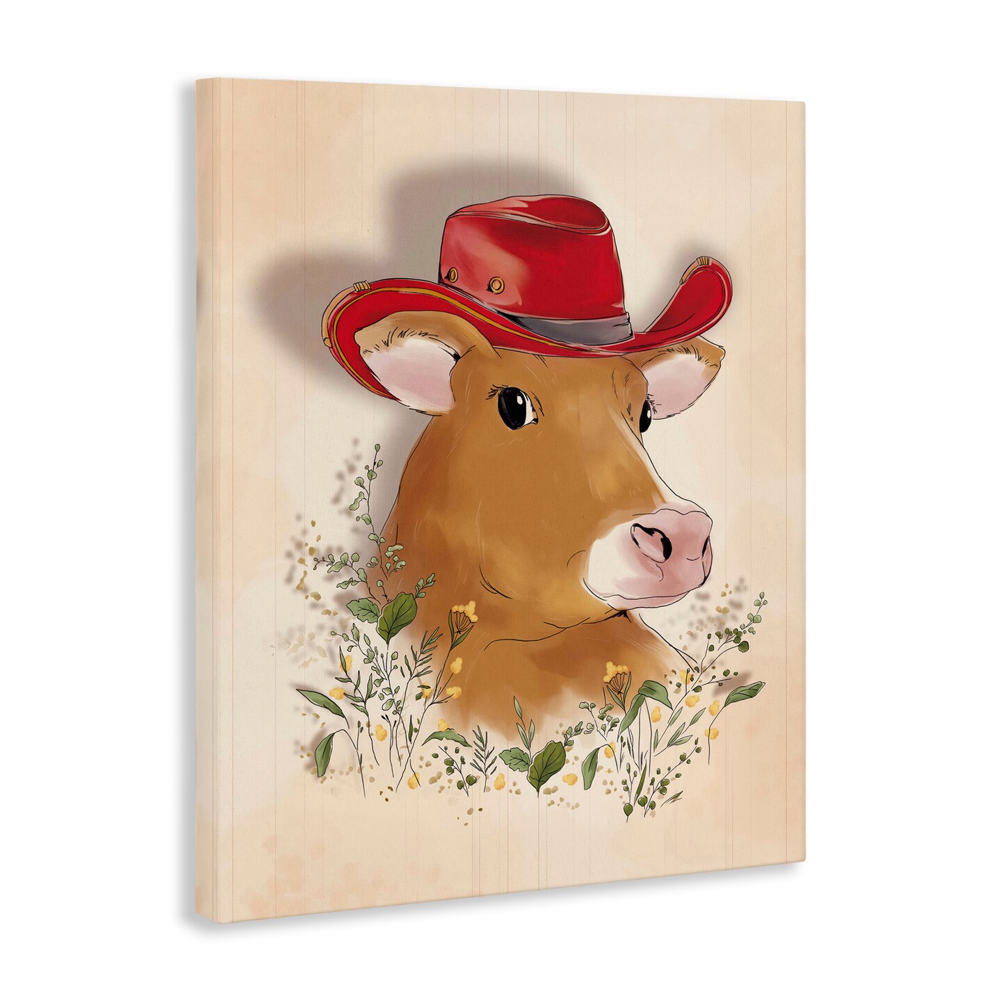 Stupell Industries Cow with Red Cowboy Hat Canvas Wall Art Design by Andrea Jasid Grassi