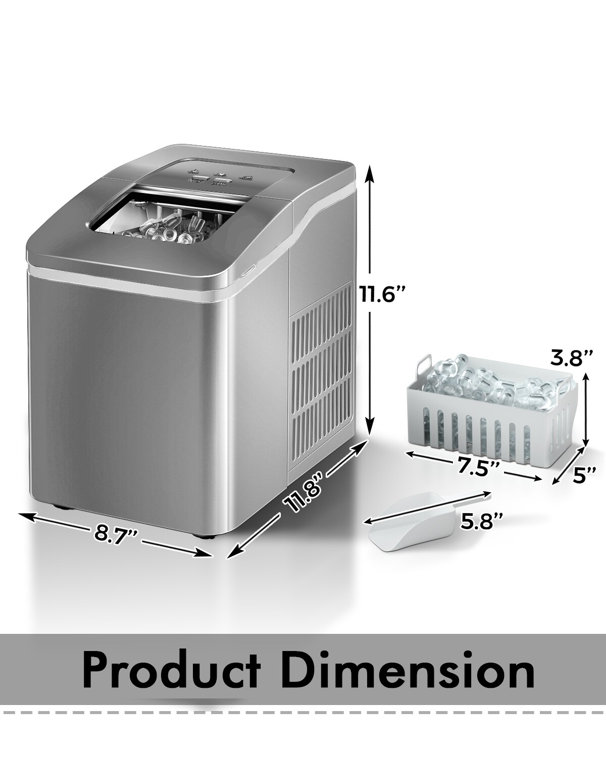 Compact and Portable Countertop Ice Maker Machine with Scoop