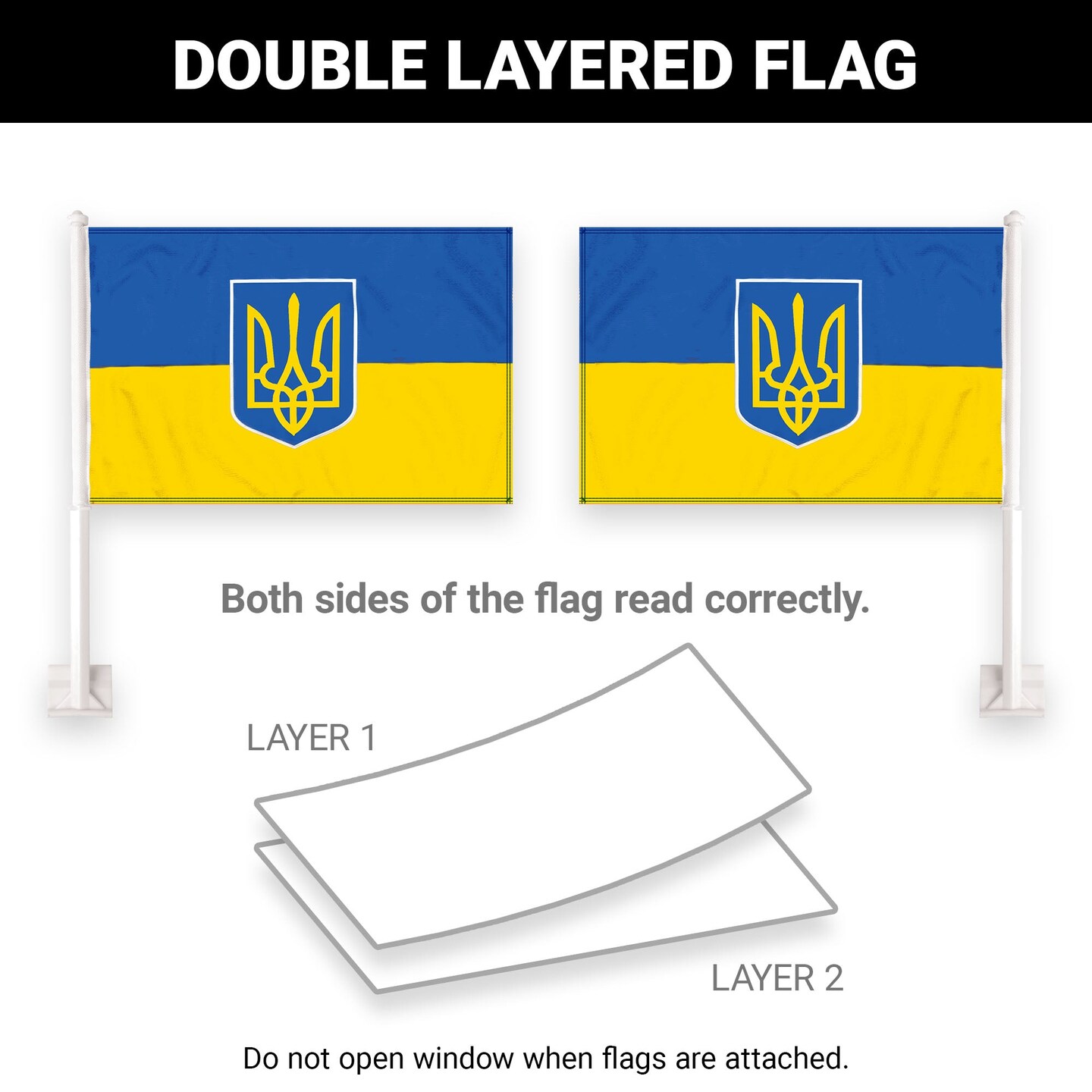 G128 2 Pack: Ukraine Ukrainian Coat of Arms Car Flag | 11x17 In | Double LiteWeave Pro Series Double Sided Printed 150D Polyester | Flagpole Included | Perfect for Festival Celebrations, Parades