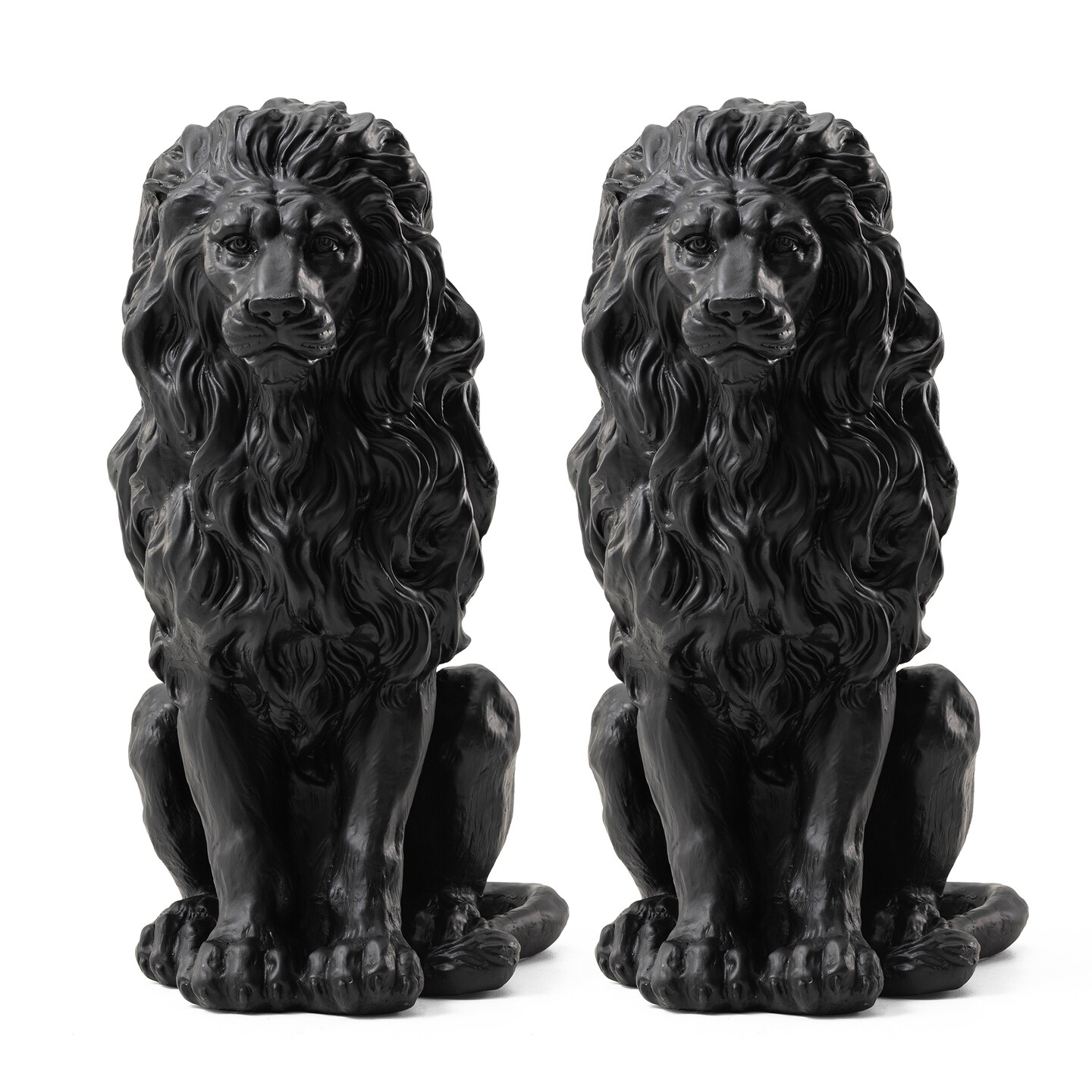 Set of 2 20.75"H Bronze/Black MGO Guardian Sitting Lion Statue