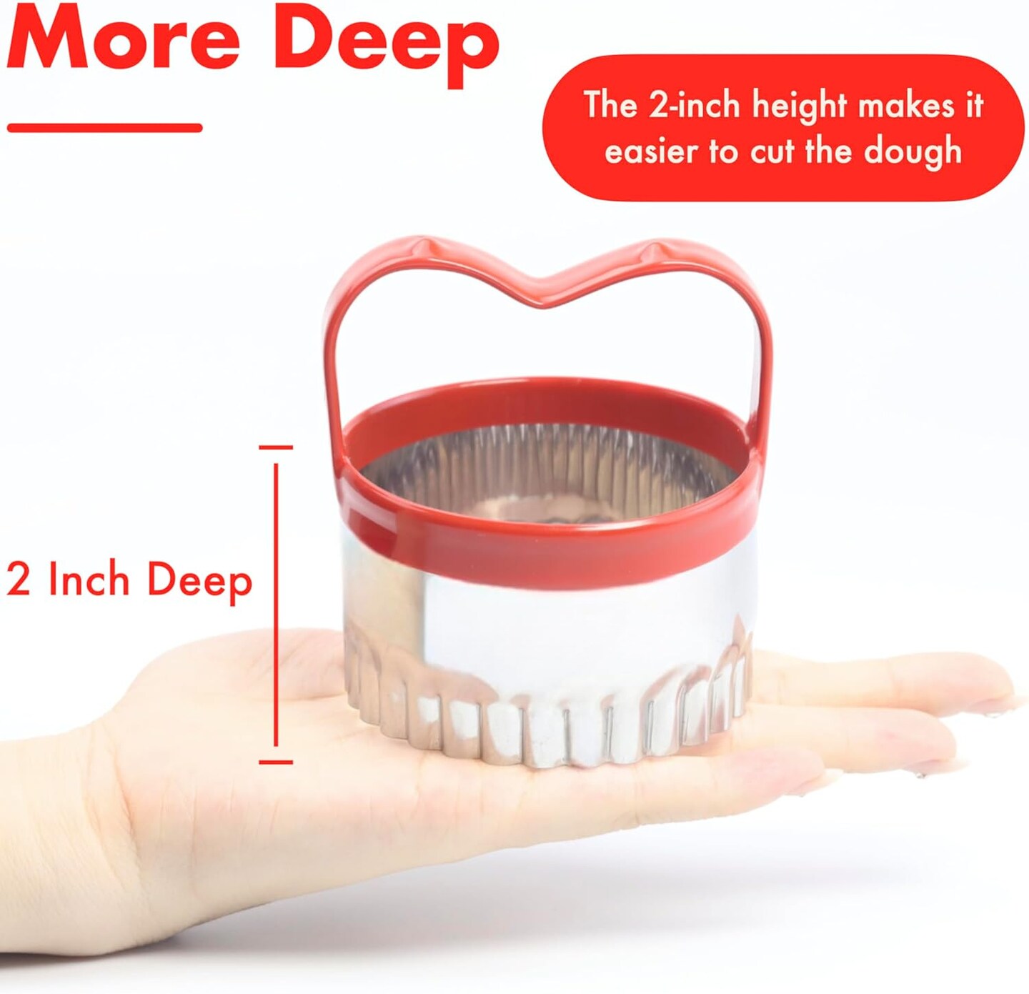 3 Pcs Biscuit Cutter Set Fluted Round Cookie Cutters Handle Red Top Rubber