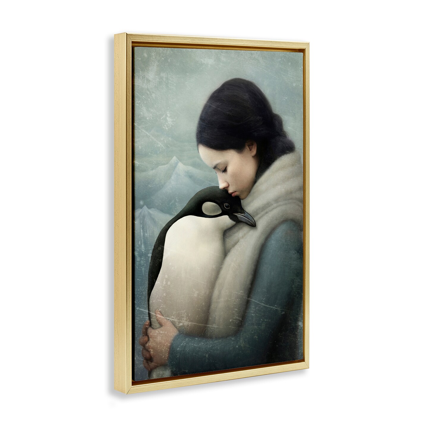 Stupell Industries Girl and Her Penguin Framed Floater Canvas Wall Art Design by Paula Belle Flores