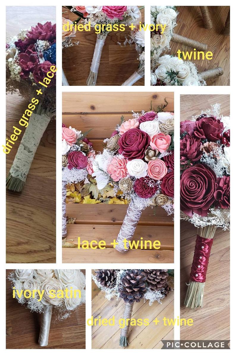 アマハガン Flower Bouquet Mizuna Wood Finish Red, White, And Blue Cascade Bouquet, Sola Wood Flower Bouquet