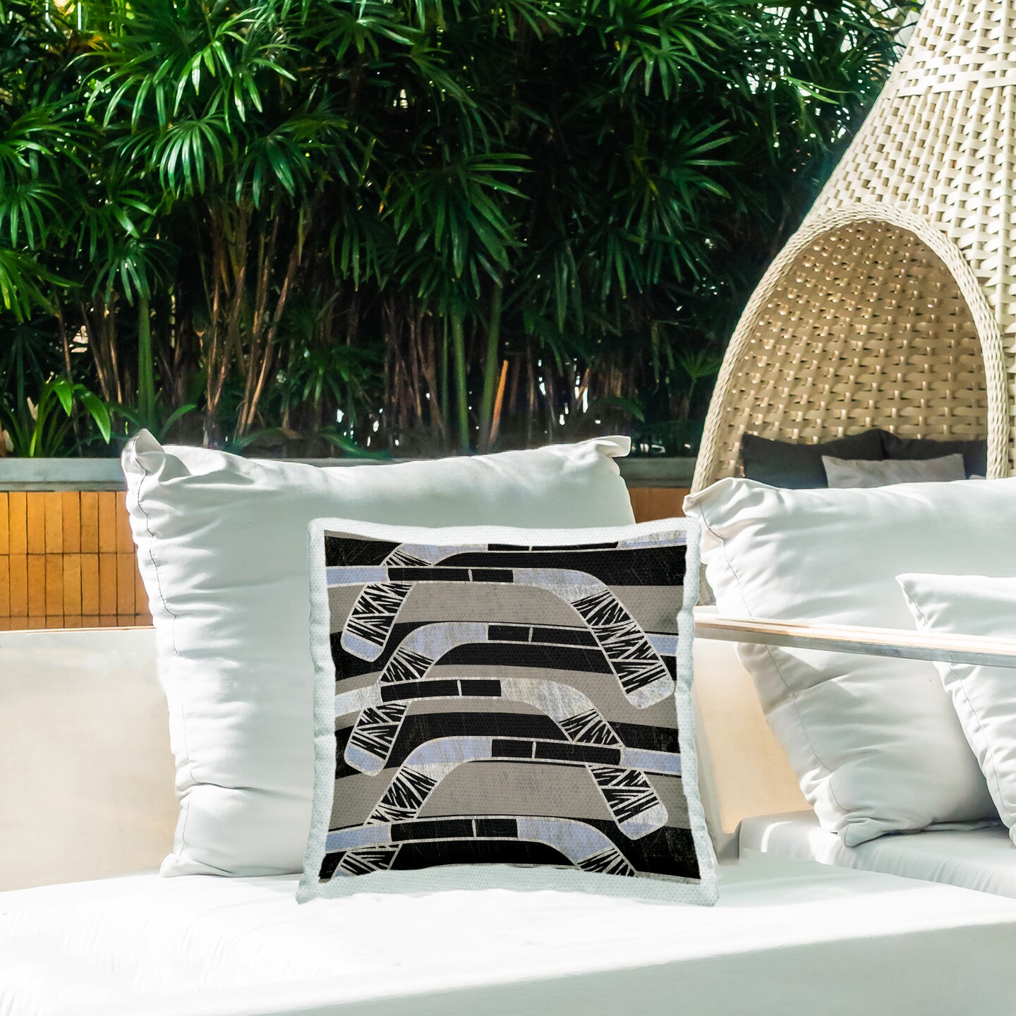 Striped Hockey Sticks Design by Lil' Rue Outdoor Printed Pillow