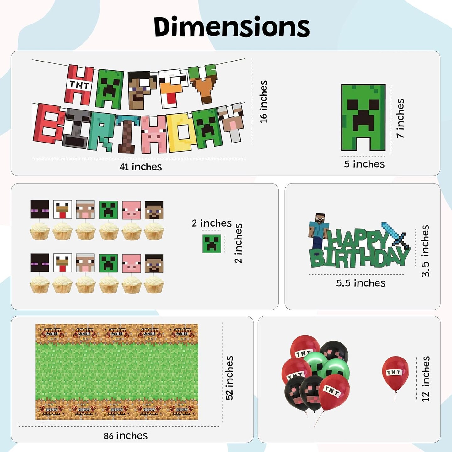 Pixel Birthday Decorations, Party Decorations, Birthday Party Supplies, Banner, Balloons, Tablecloth, Cupcake Toppers, Large Cake Decorations, Table Cover