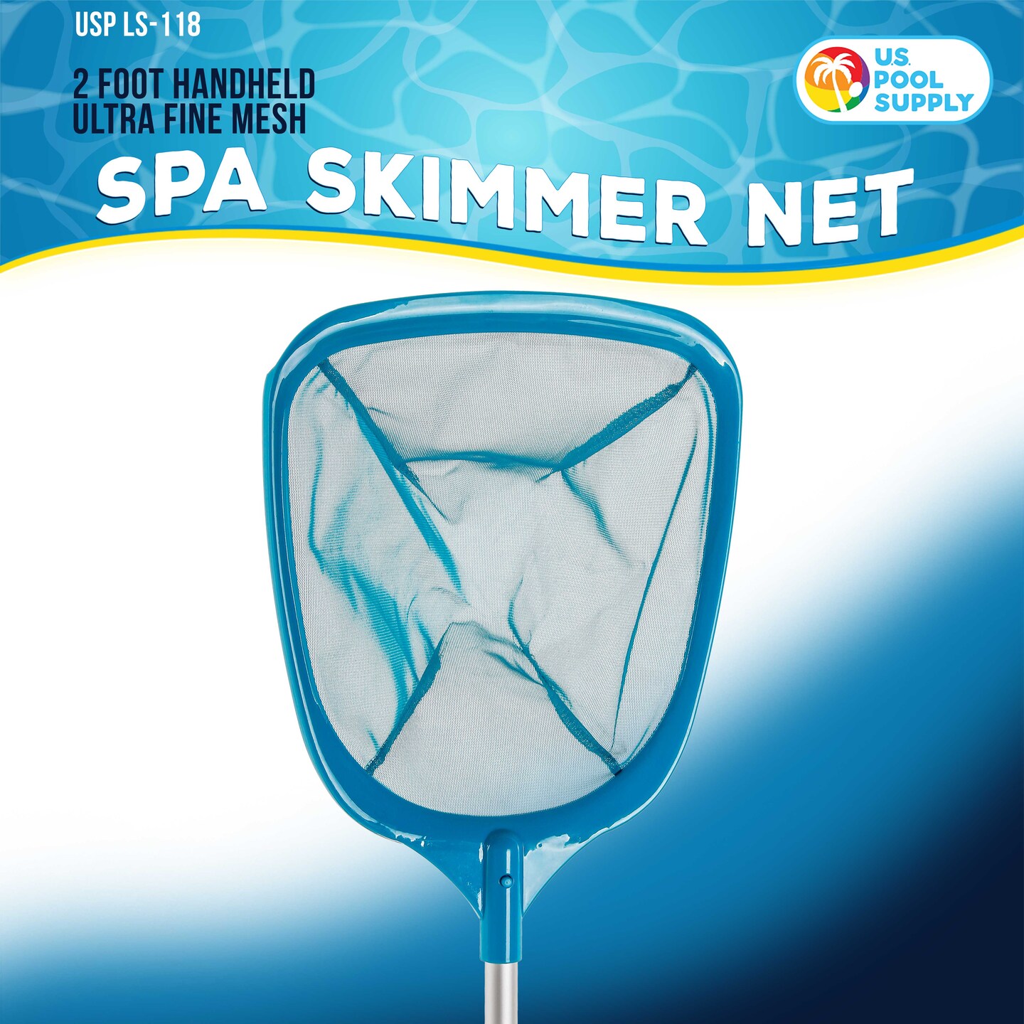 U.S. Pool Supply&#xAE; Professional Spa, Hot Tub, Pool Hand Leaf Skimmer Net with 12&#x22; Aluminum Pole - Deep Ultra Fine Mesh Netting Bag Basket, Clean the Finest Debris