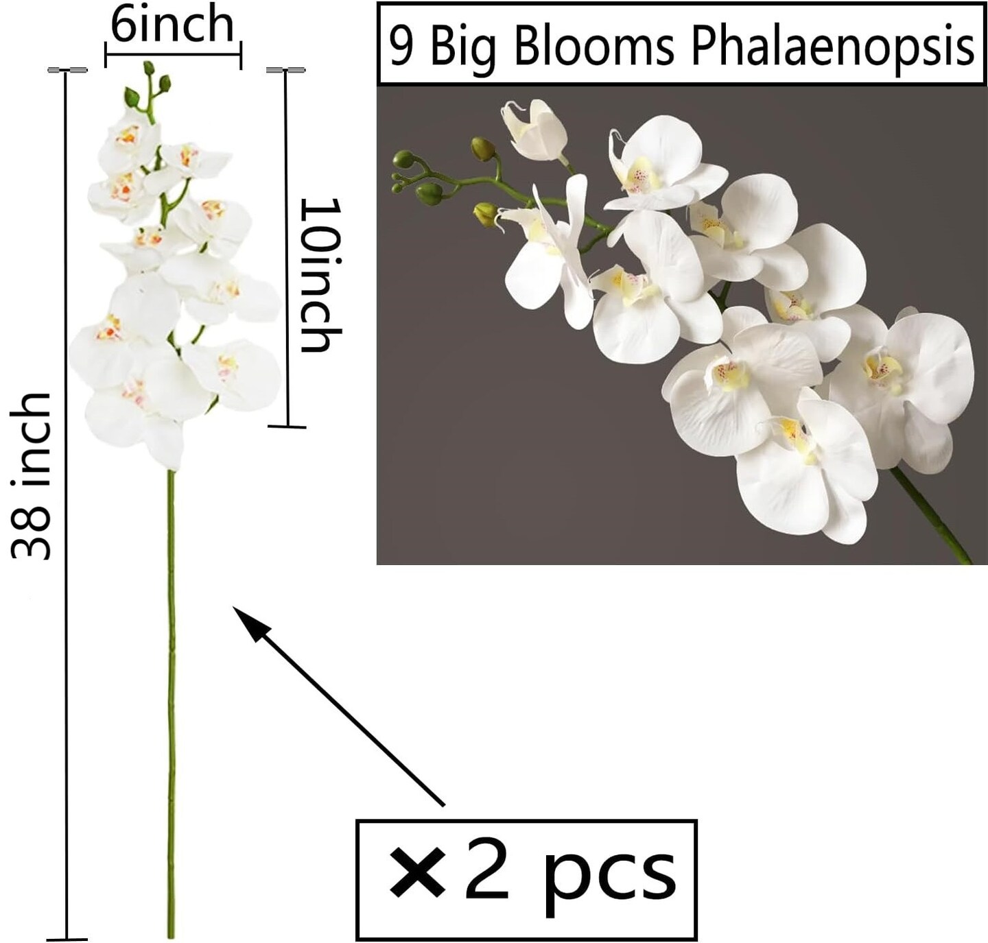 Real Touch Orchid Stems Artificial Phalaenopsis Flowers Latex Orchid Branches or Home Office Party Hotel Decoration DIY Wedding Centerpieces, White
