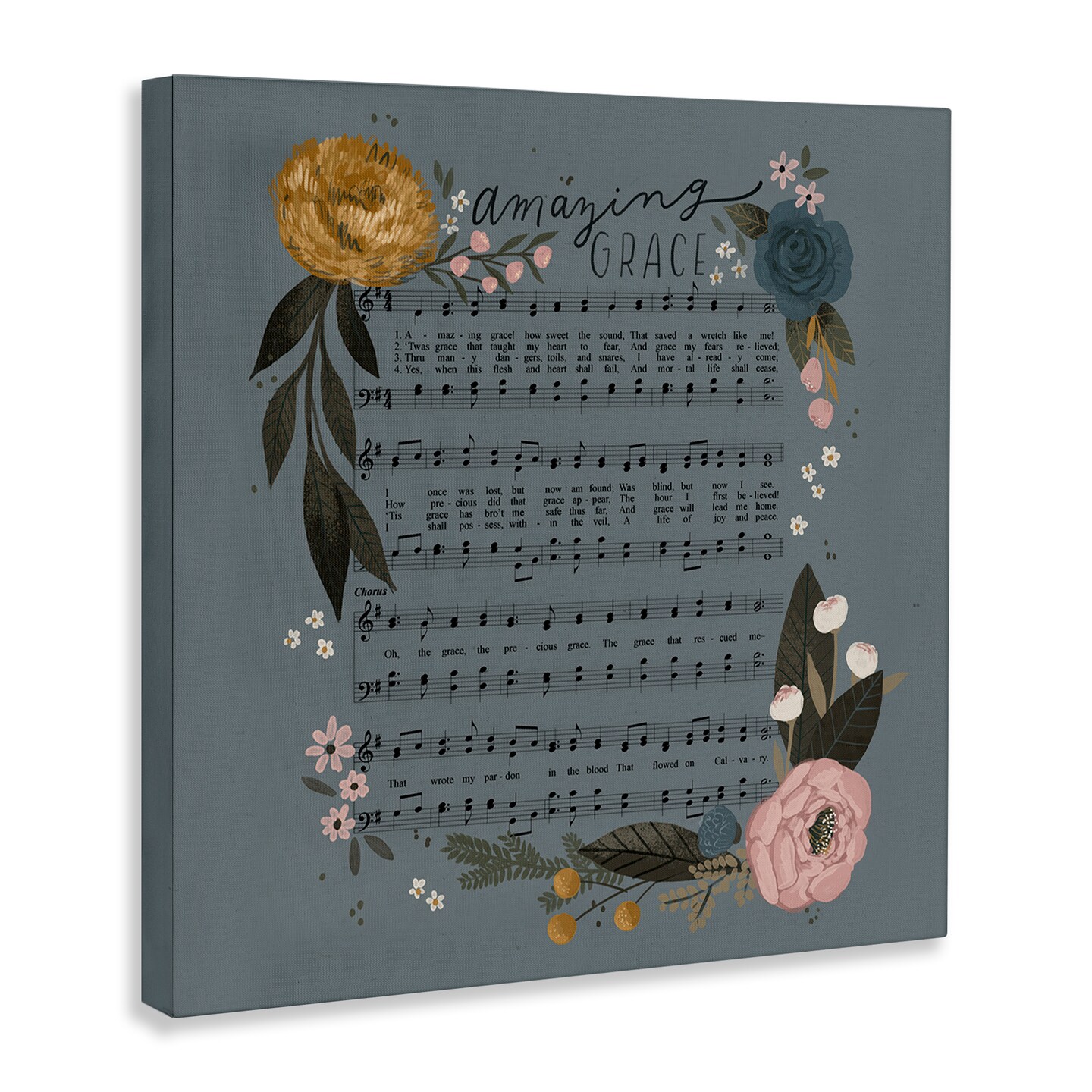 Stupell Industries Amazing Grace Floral Hymn Canvas Wall Art Design by Loni Harris