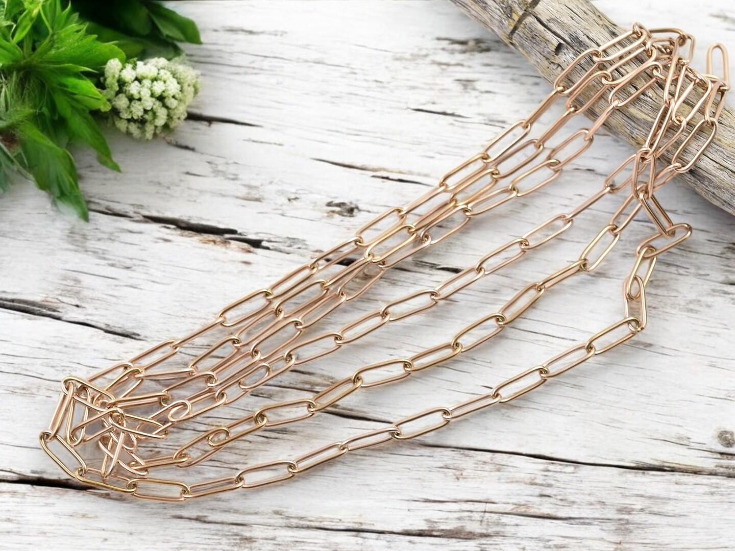 12x4mm Ion Plated Rose Gold 304 Stainless Steel Paperclip Chain (Soldered)