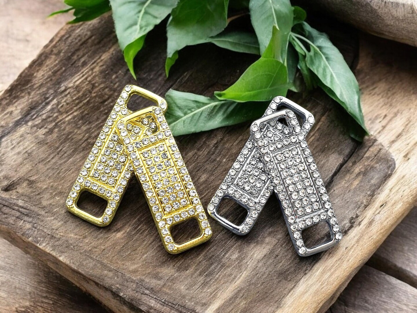 10x30mm Rhinestone Shoelace Charms - Gold or Platinum