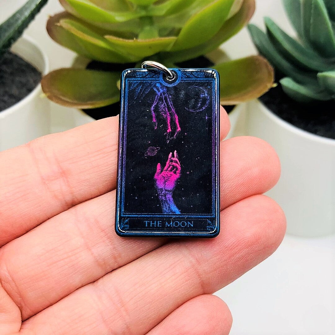 1, 4 or 20 Pieces: The Moon Black and Pink Tarot Card Charms - Double Sided