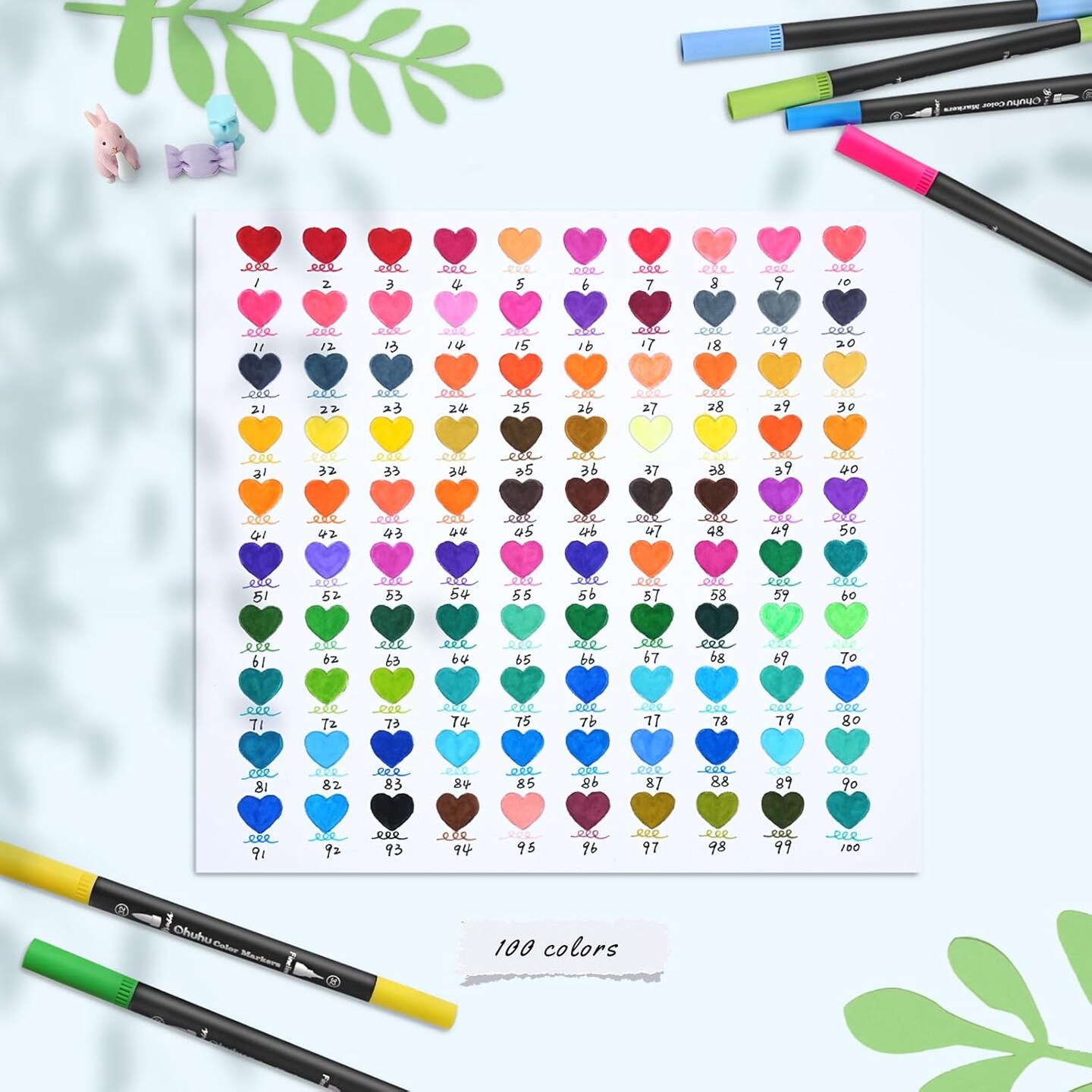Ohuhu Markers for Adult Coloring Books: 100 Colors Brush Pens Dual Brush Fine Tip Drawing Pens Water-Based Coloring Markers for Calligraphy Bullet Journal with Carrying Case -Maui (Black Barrel)