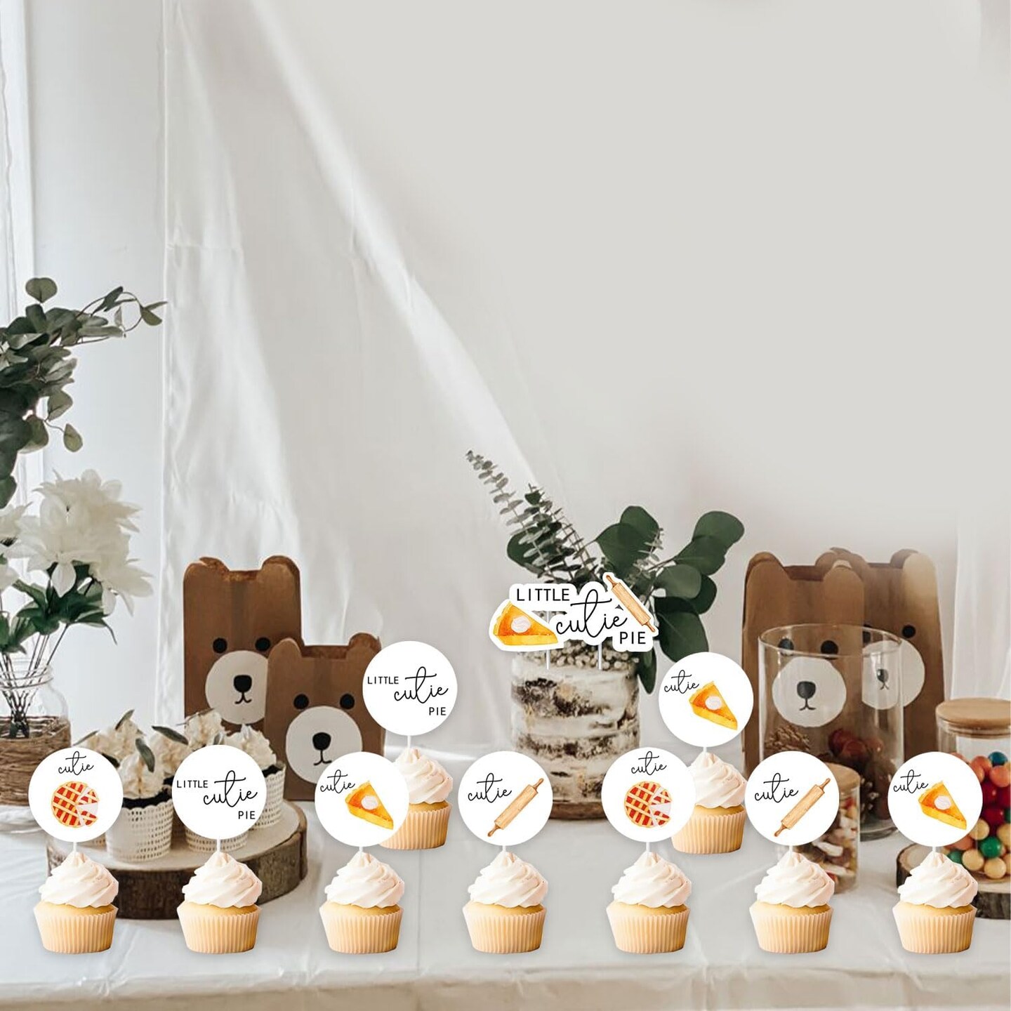 Cutie Pie Cake Topper Set - Little Cutie Pie Cake Topper with 12Pcs Pie Double-sided
