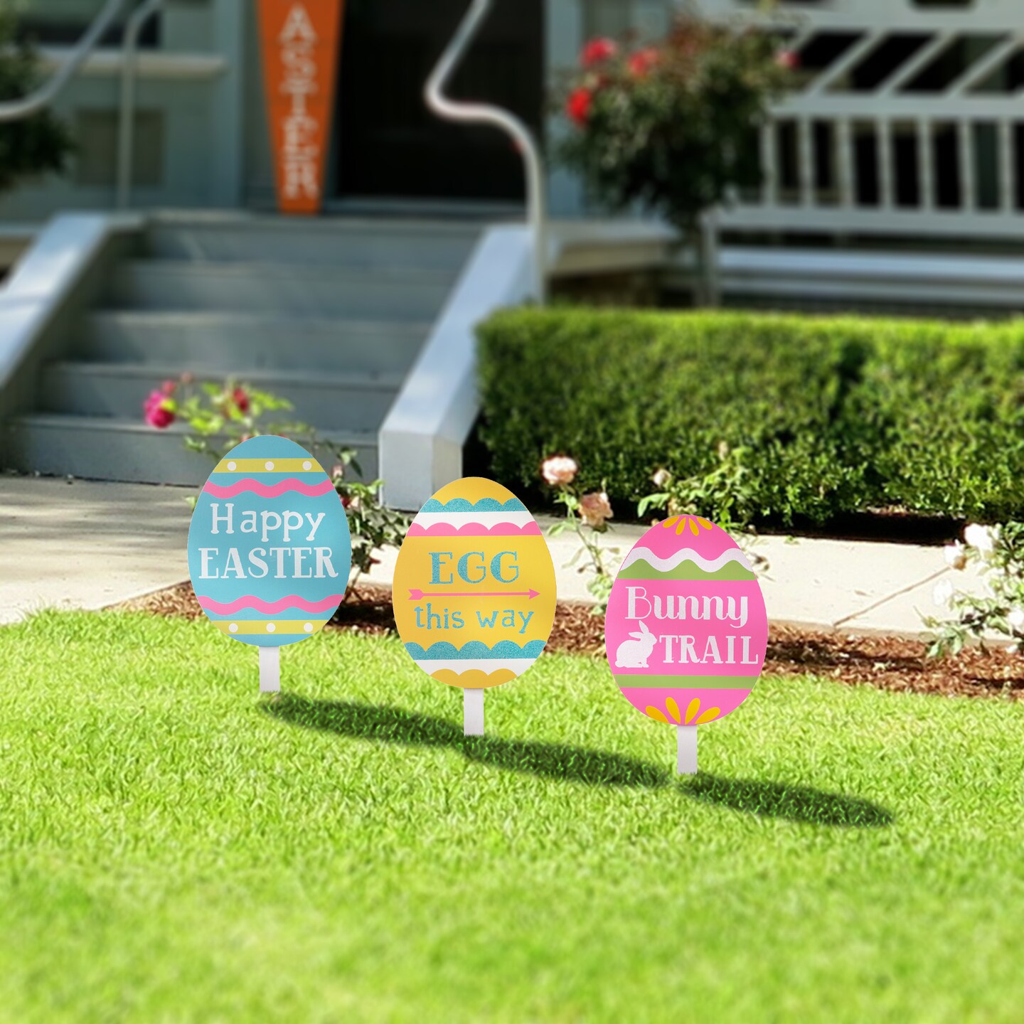 Set of 6 15&#x22;H Wooden Easter Egg Yard Stakes