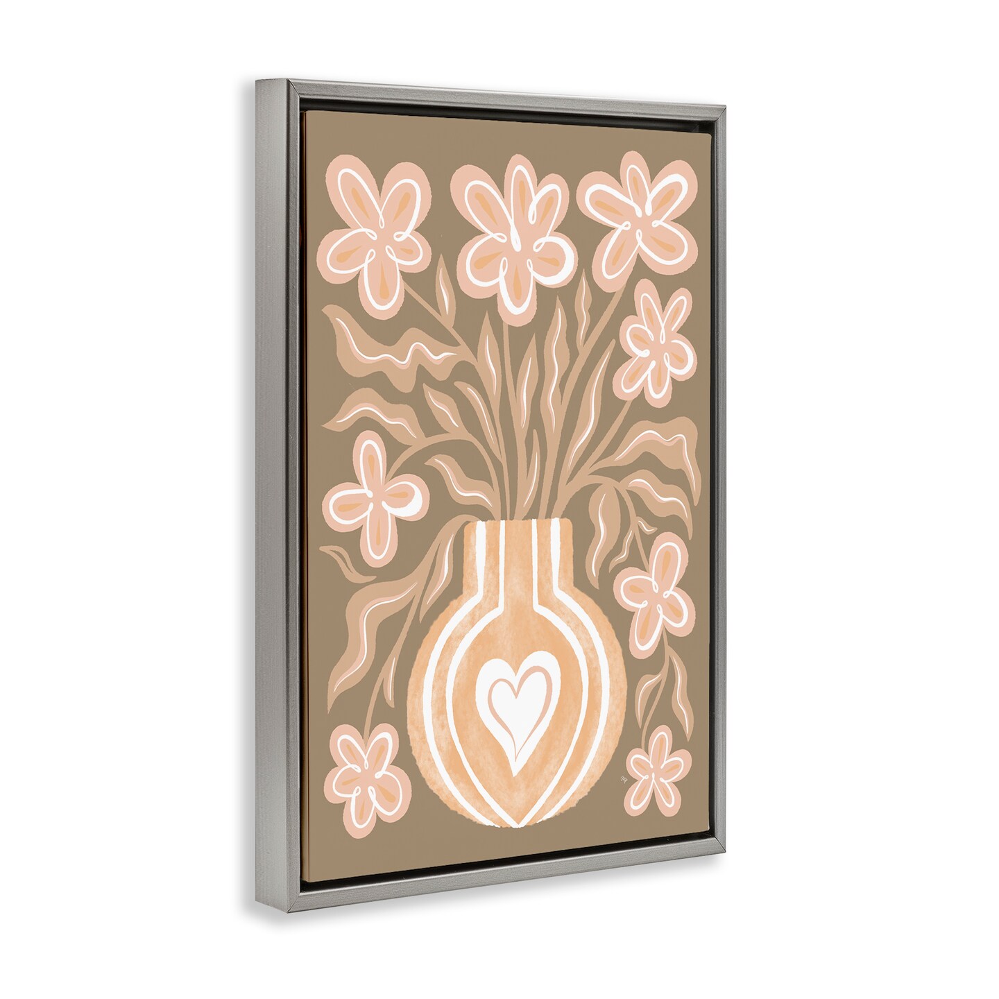 Stupell Industries Pink Retro Flower Vase Framed Floater Canvas Wall Art Design by Martina Pavlova