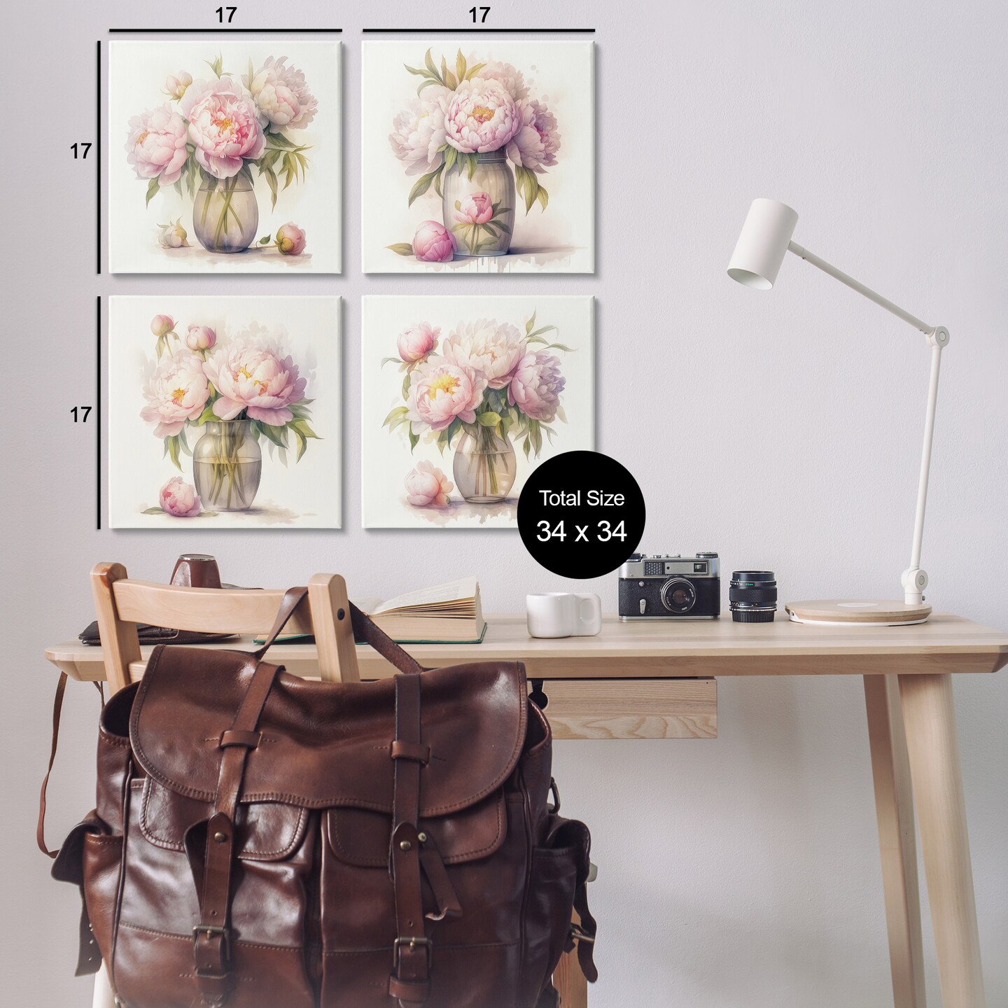 Stupell Industries Pretty Pink Peonies 4 pc Canvas Wall Art Set Design by LSR Design Studio