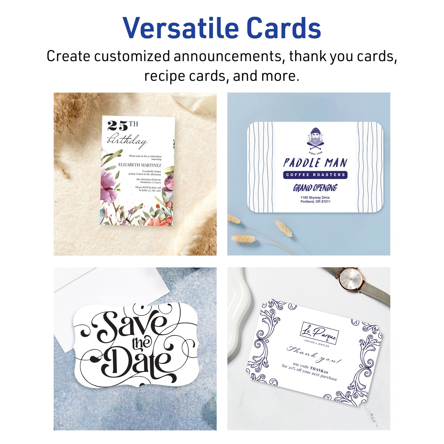 Avery Matte White Postcards, 6&#x22; x 9&#x22; Rectangle Flourished Edge