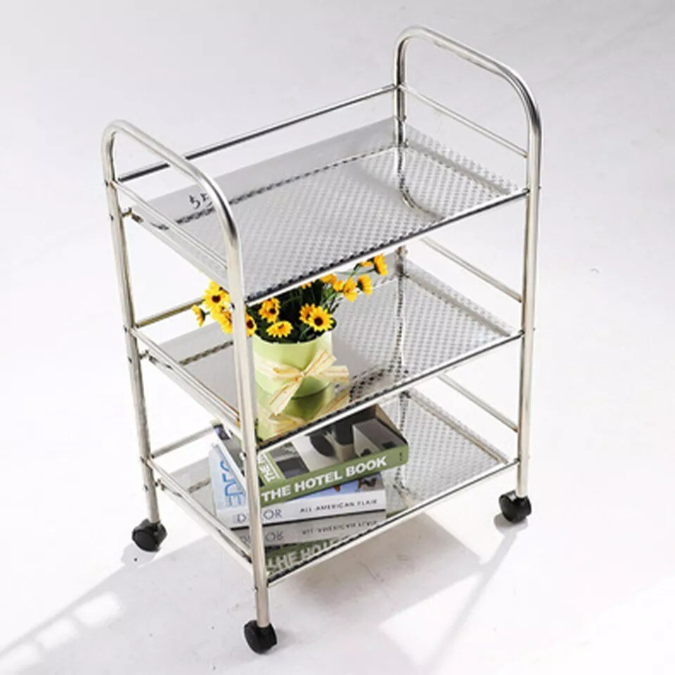 3 Tier Rolling Storage Rack Cart Kitchen Utility Cart Organizer Stand + 4 Wheels