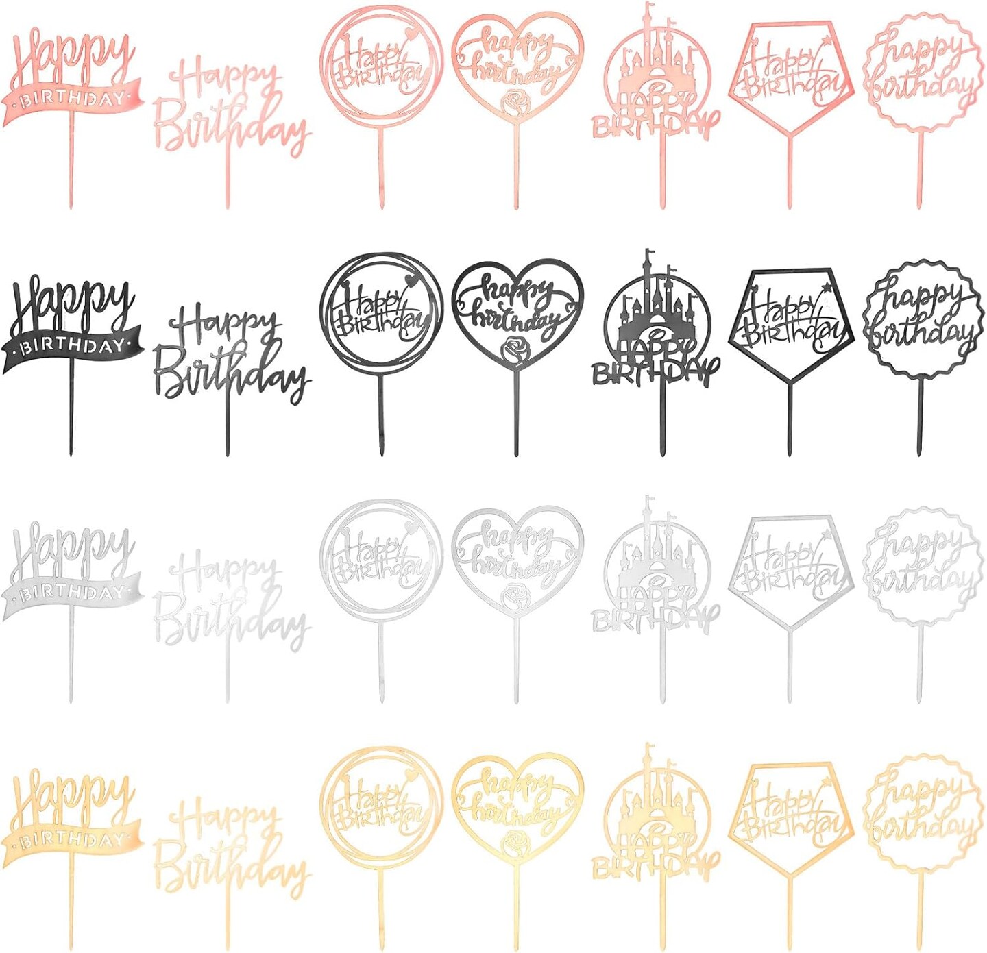28 Pcs Happy Birthday Cake Toppers, Acrylic Cake Toppers/Cupcake Toppers