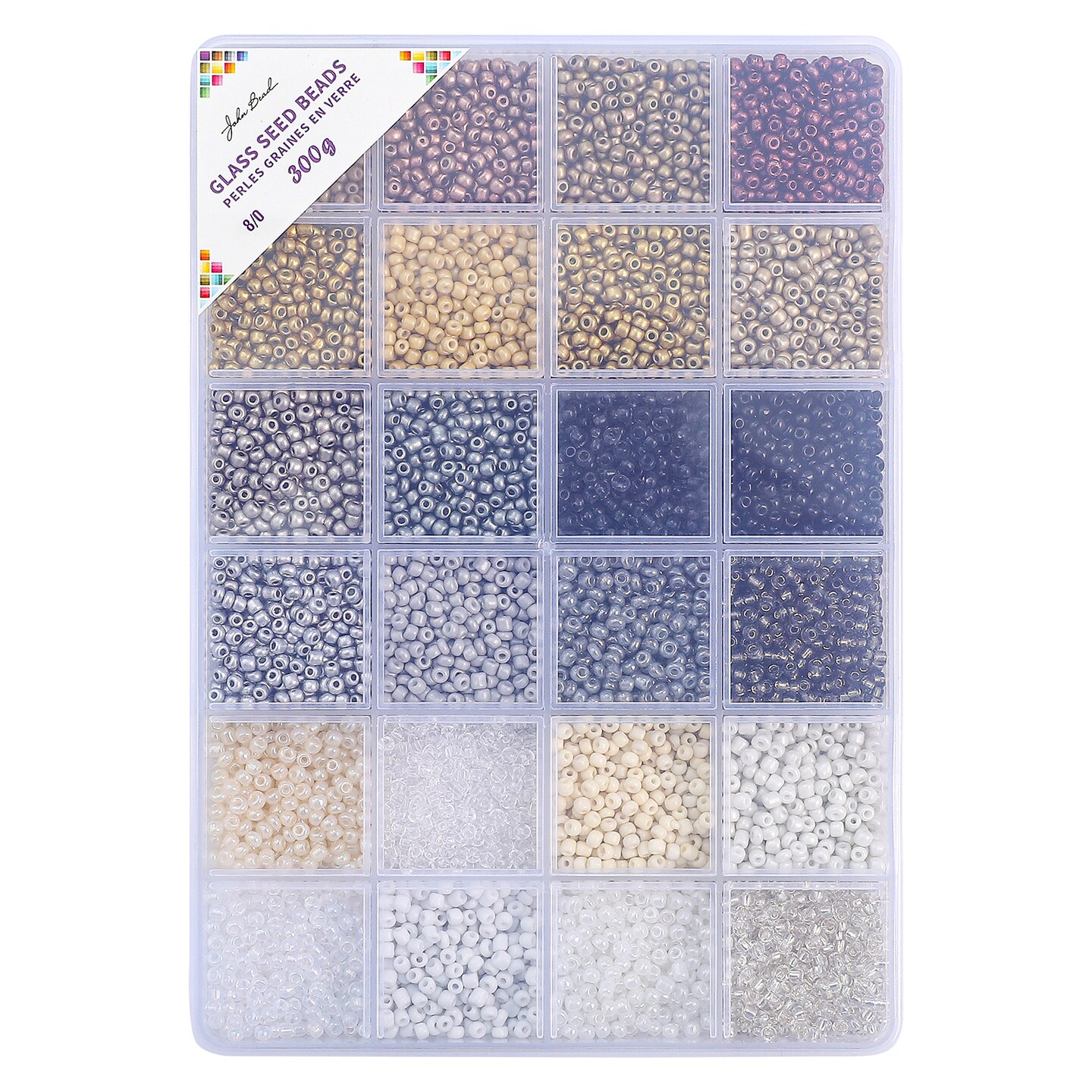 John Bead 12500pcs Assorted 24 Colors Glass Seed Beads 8/0 Jewelry Making Bead Box