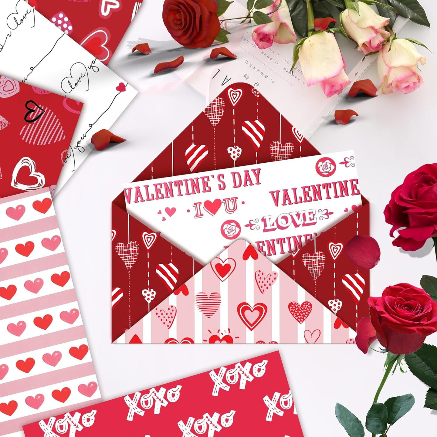 24 Sheets Valentines Day Scrapbook Paper 12x12 Double Sided Scrapbook Paper Decorative Paper Craft Paper for Anniversaries Pink Patterned Paper Red Origami Paper Valentine Scrapbook Supplies