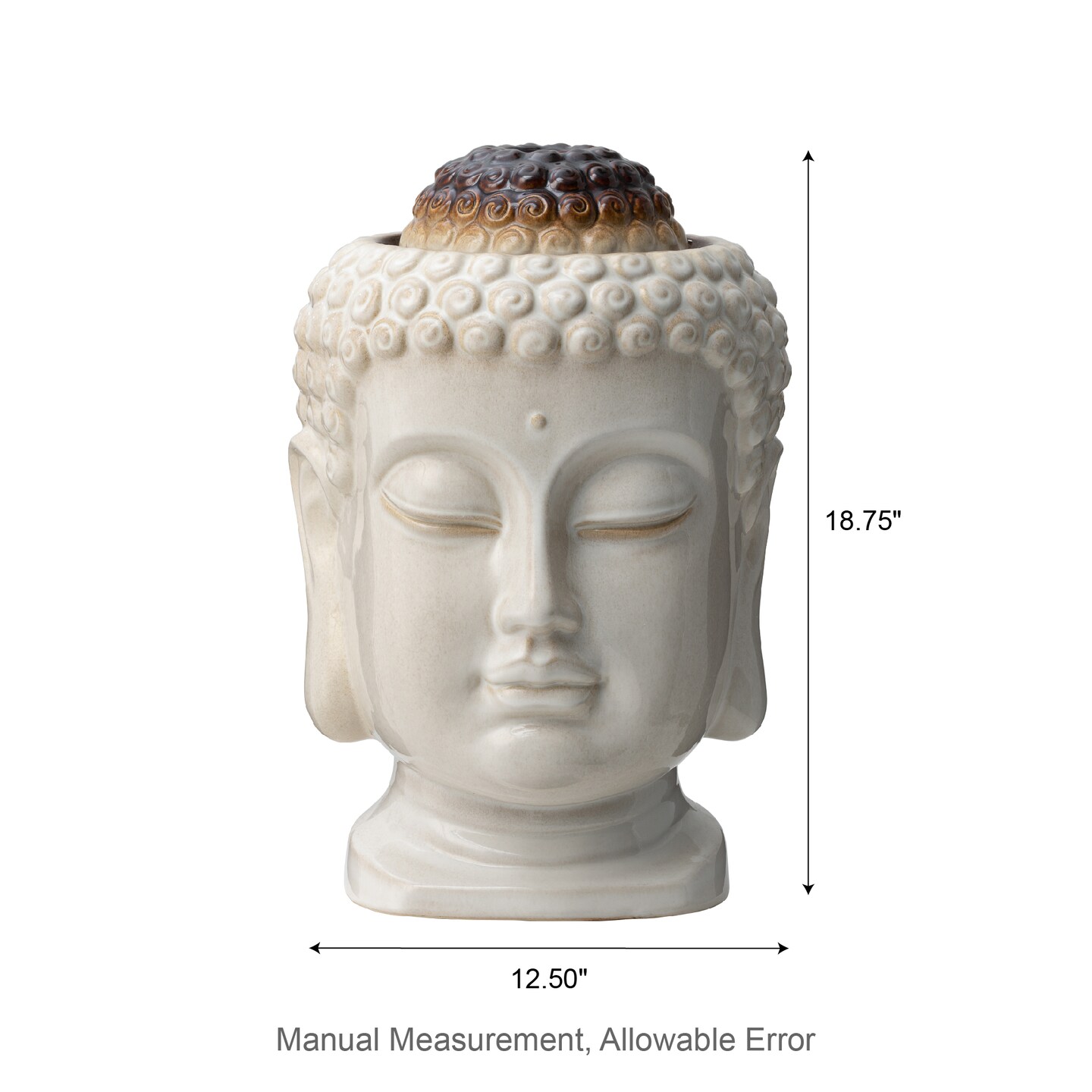 18.75"H Zen-Style Buddha Head Textured Glaze Ceramic Outdoor Tabletop or Floor Fountain with Pump