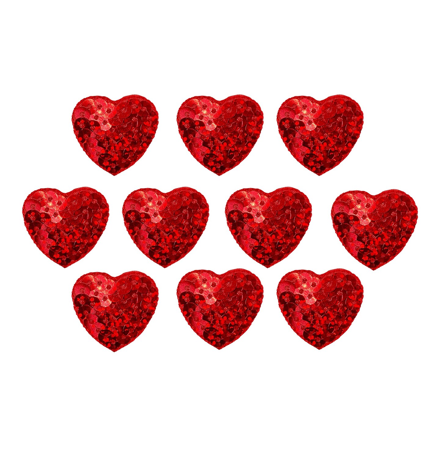 Set of 10, 1" Sequin Red Heart, Valentine, Embroidered, Iron on Patch