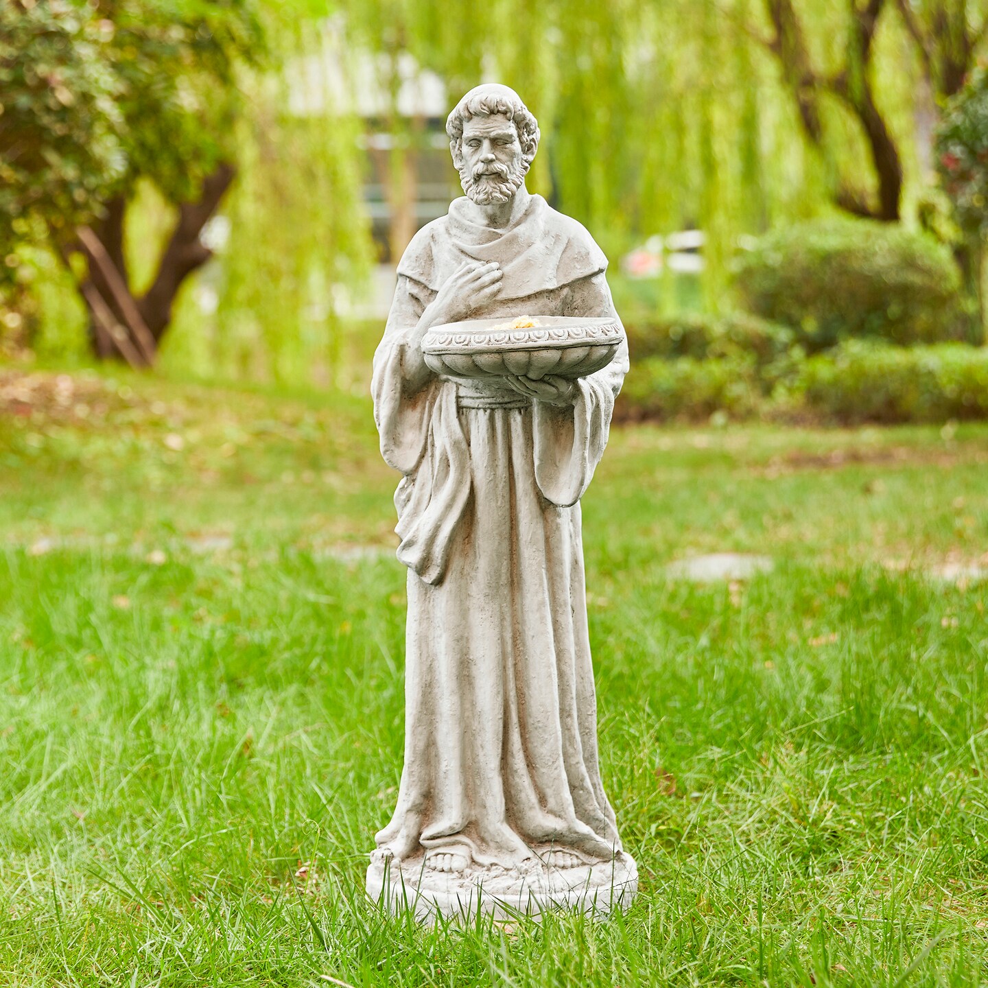 32.75&#x22;H MGO St. Francis Garden Statue with Birdfeeder