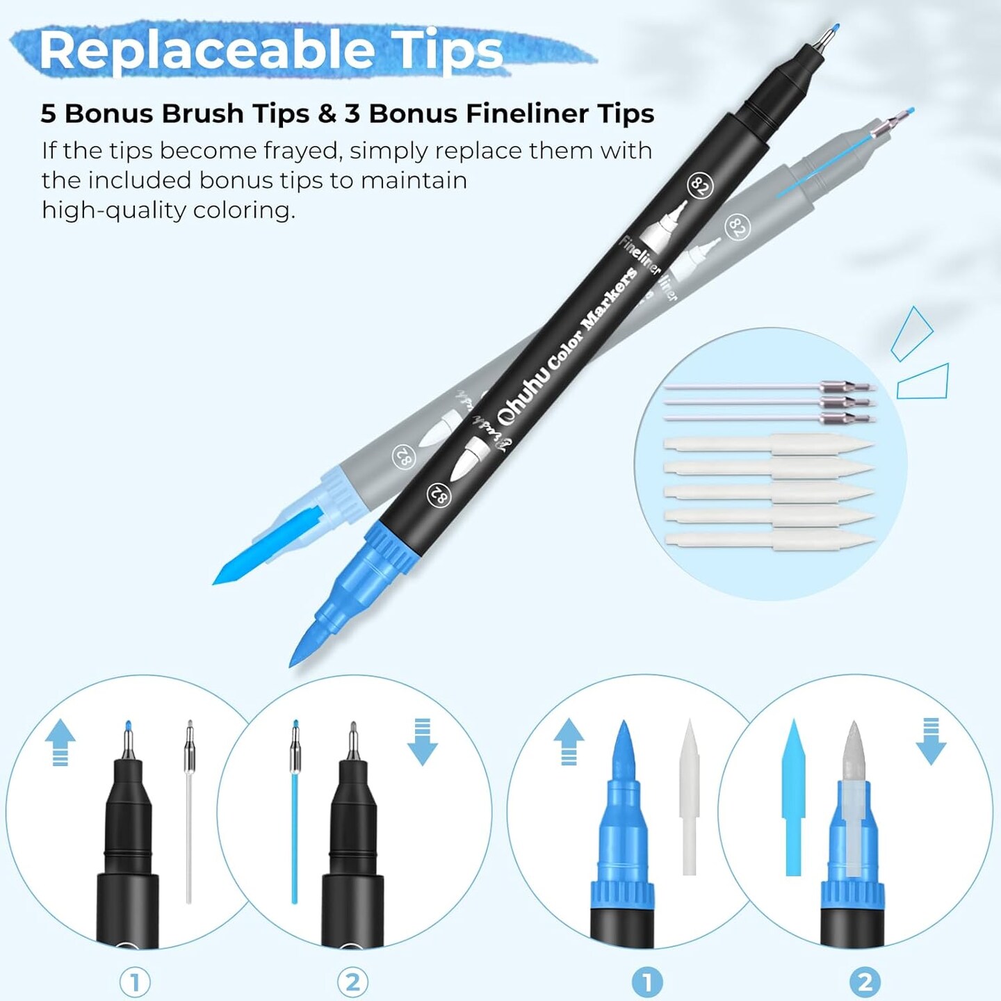 Ohuhu Markers for Adult Coloring Books: 120 Colors Brush Pens Dual Brush Fine Tip Drawing Pens Water-Based Coloring Markers for Calligraphy Bullet Journal with Carrying Case -Maui (Black Barrel)