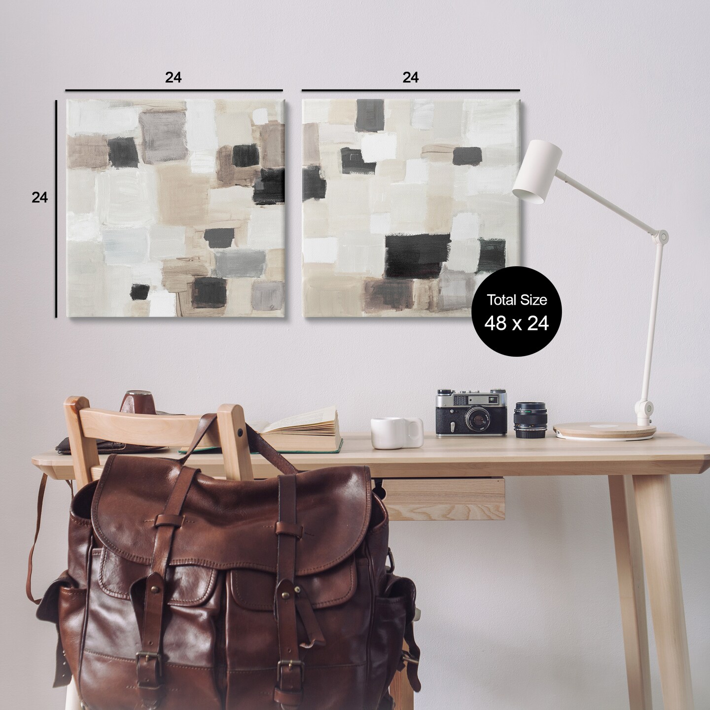 Stupell Industries Neutral Patchwork Squares 2 pc Canvas Wall Art Set Design by Lanie Loreth