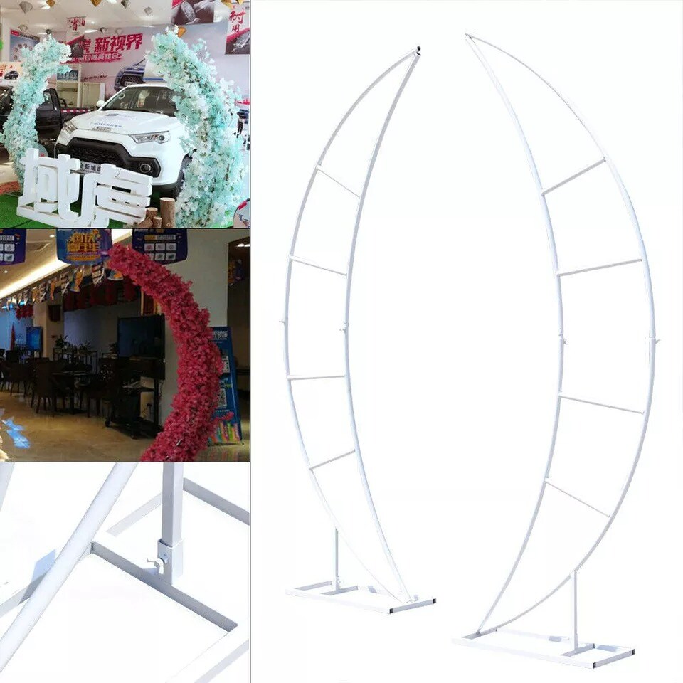 2PC 80IN Crescent Moon Wedding Arch Backdrop Stand Flower Rack Party Event Decor